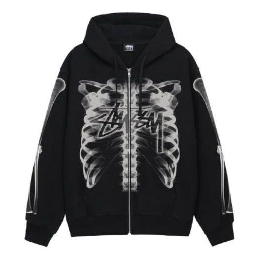 Stussy Rib Cage Zip Hoodie 'Black White' 1974948 - 1