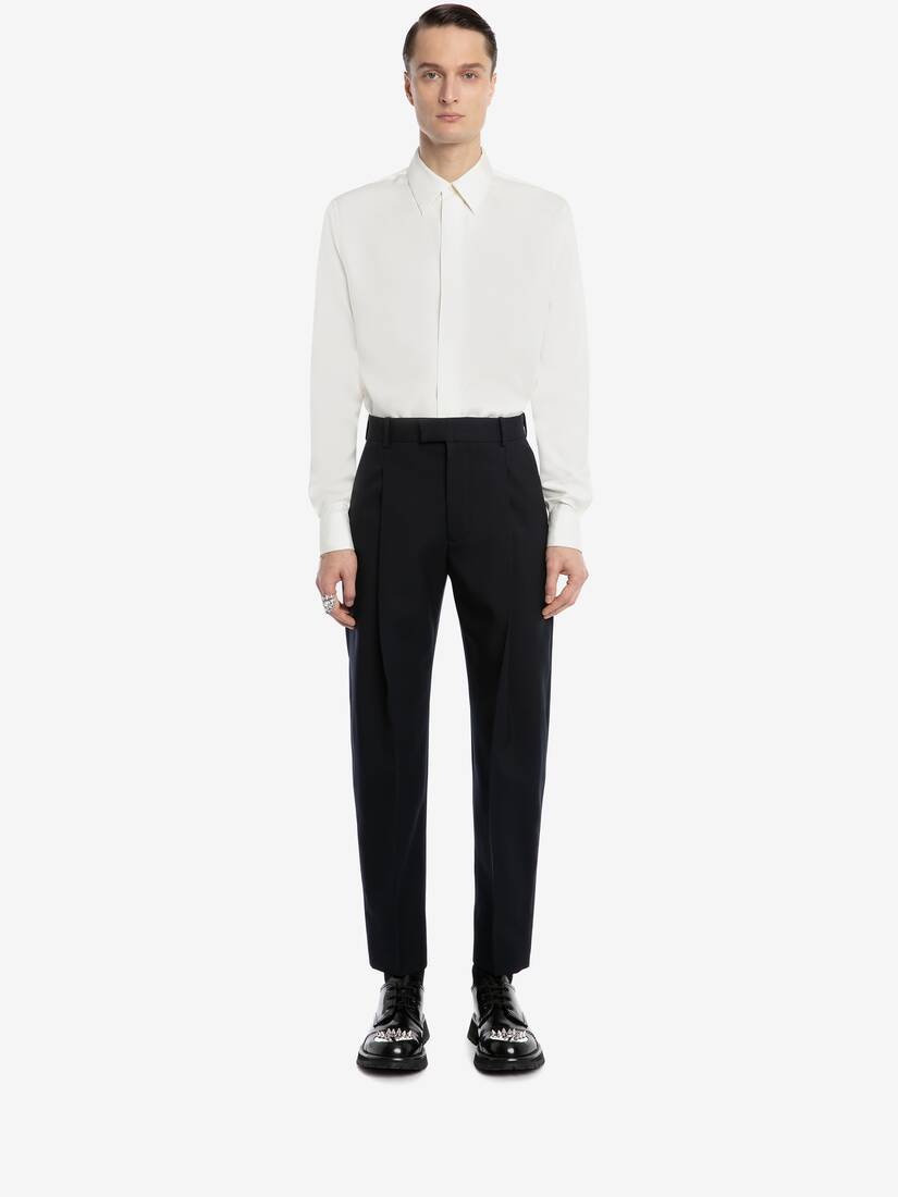 Wool Pleat Trousers in Navy - 2