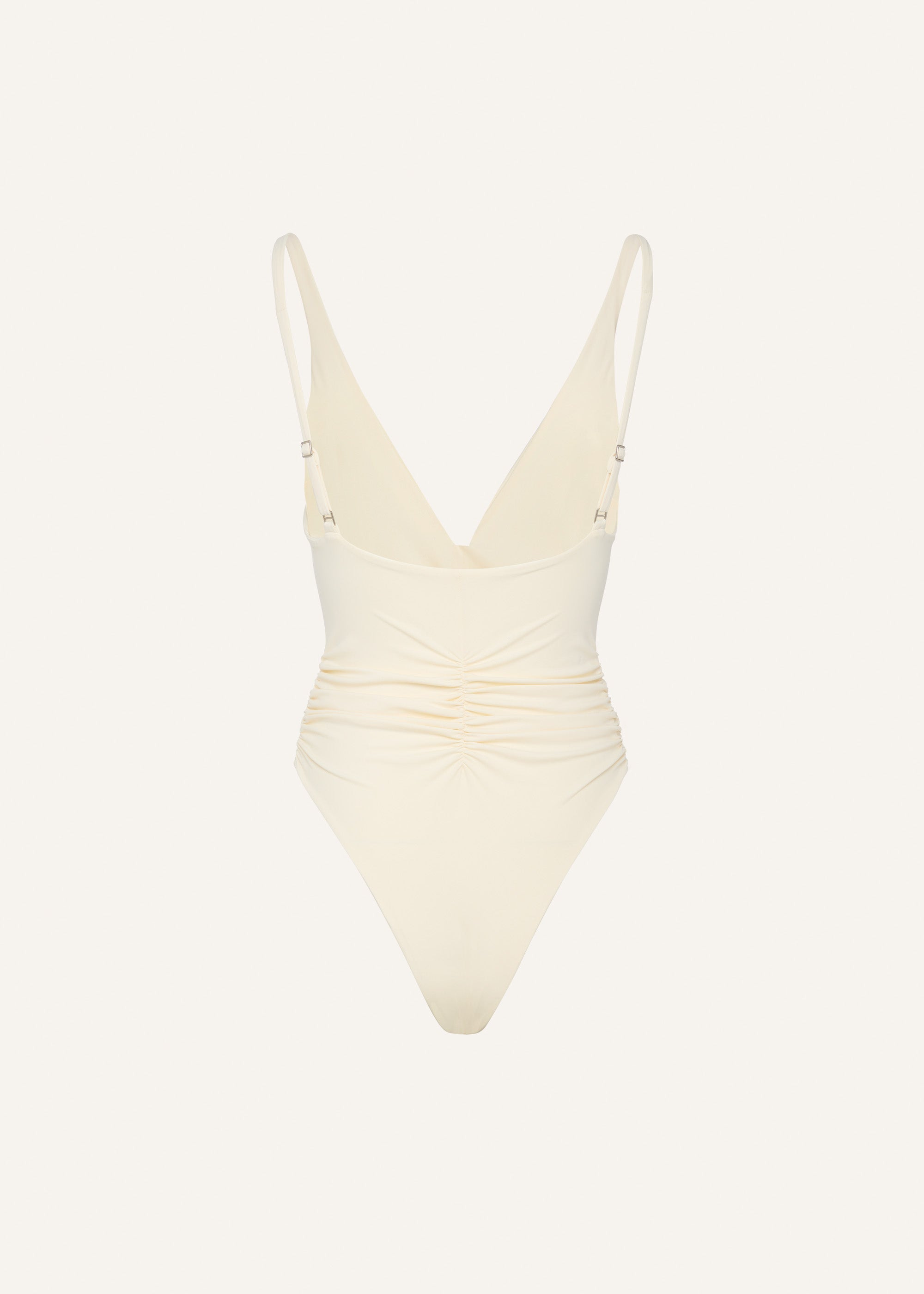 Ruched flower swimsuit in cream - 2