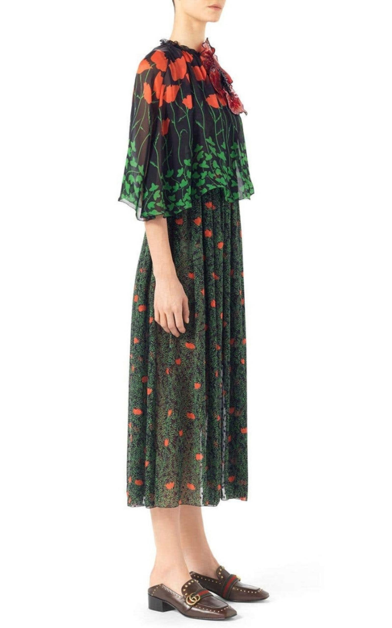Printed Fil Coupe Cape Dress - 3
