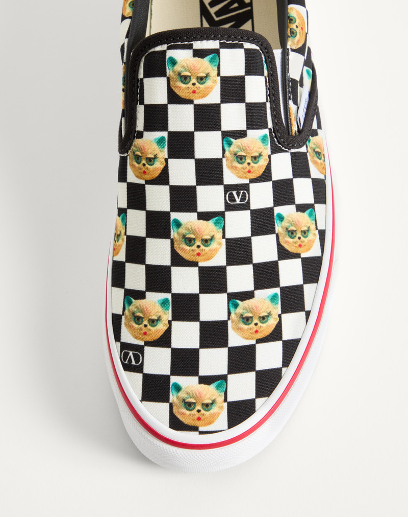 VALENTINO GARAVANI AND VANS SLIP-ON SNEAKER IN FABRIC WITH LE CHAT DE LA MAISON PRINT AND VLOGO CHEC 7
