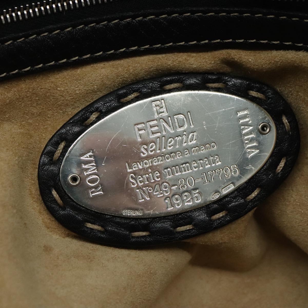 FENDI Celeria Hand Bag Leather Black Silver - 10