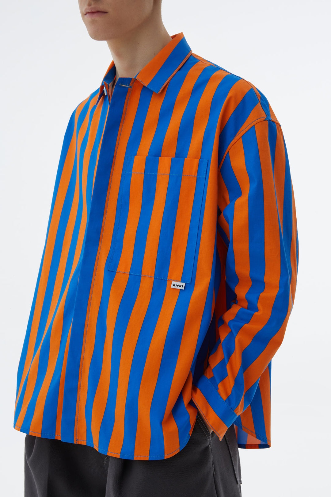 OVERSIZED SHIRT WITH ORANGE & AZURE STRIPES - 7