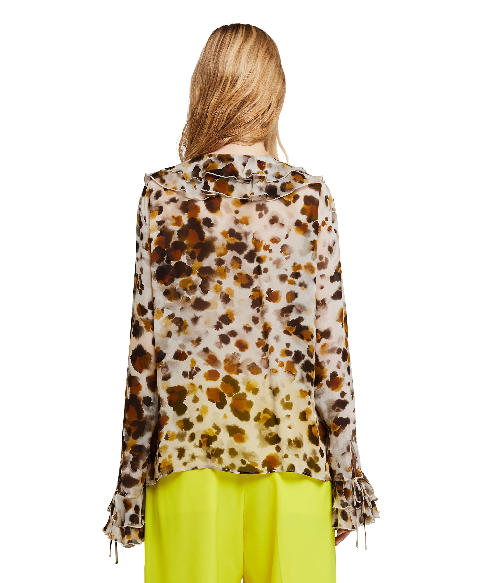 Ruffled blouse with georgette "watercolor leopard" print - 3