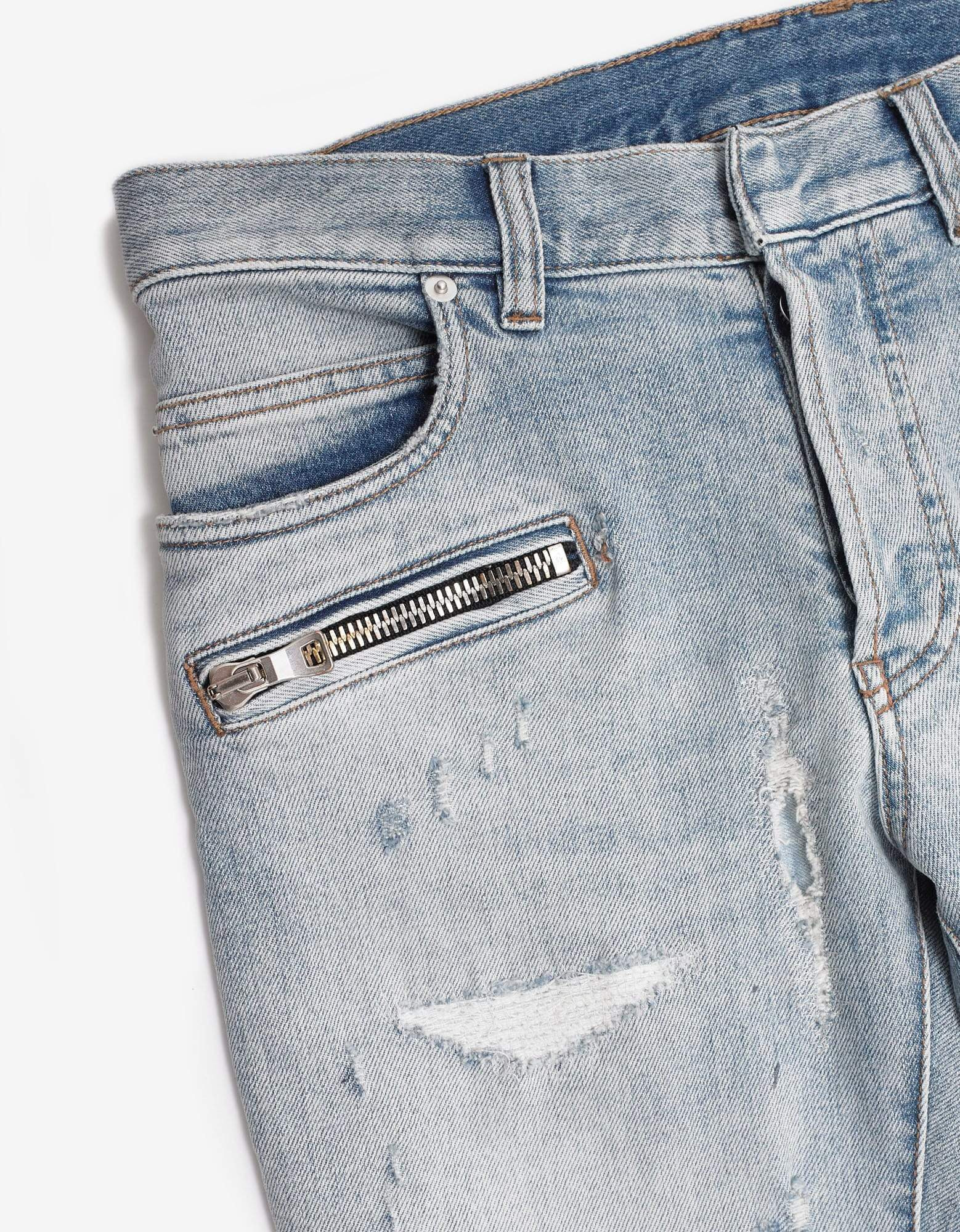 Balmain Light Blue Repaired Biker Jeans - 3