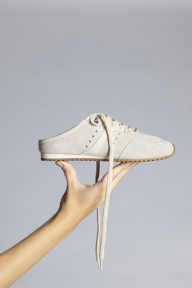 Stella Mule In Mushroom Grey Suede and Ivory Leather 7