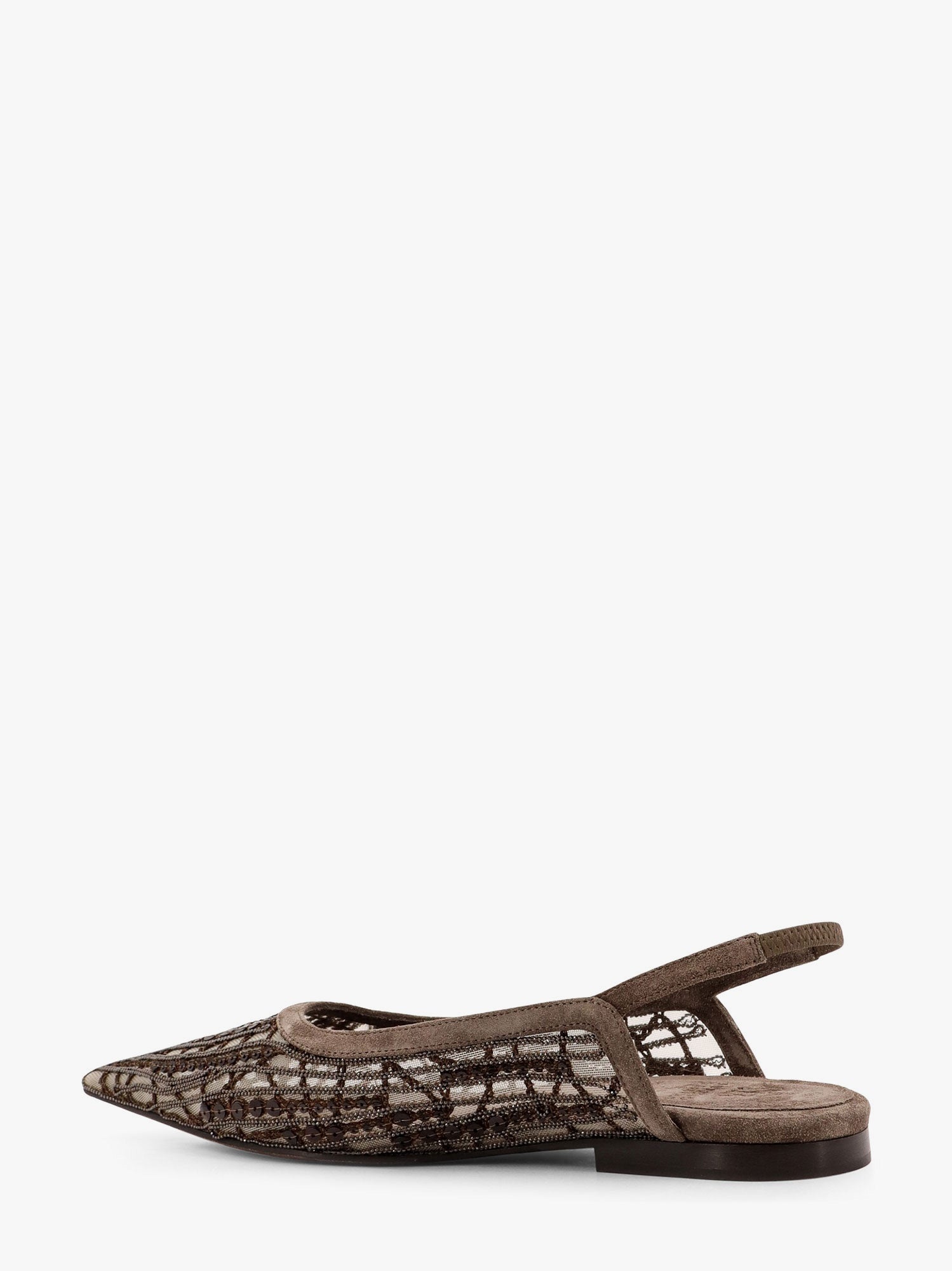 Brunello Cucinelli Glistening Abstract Embroidery Suede Flats Slingback - 3