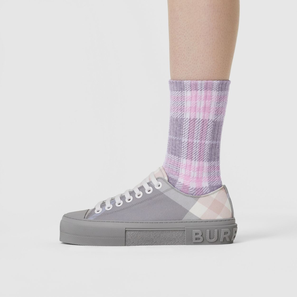 Check Intarsia Technical Stretch Cotton Socks - 5
