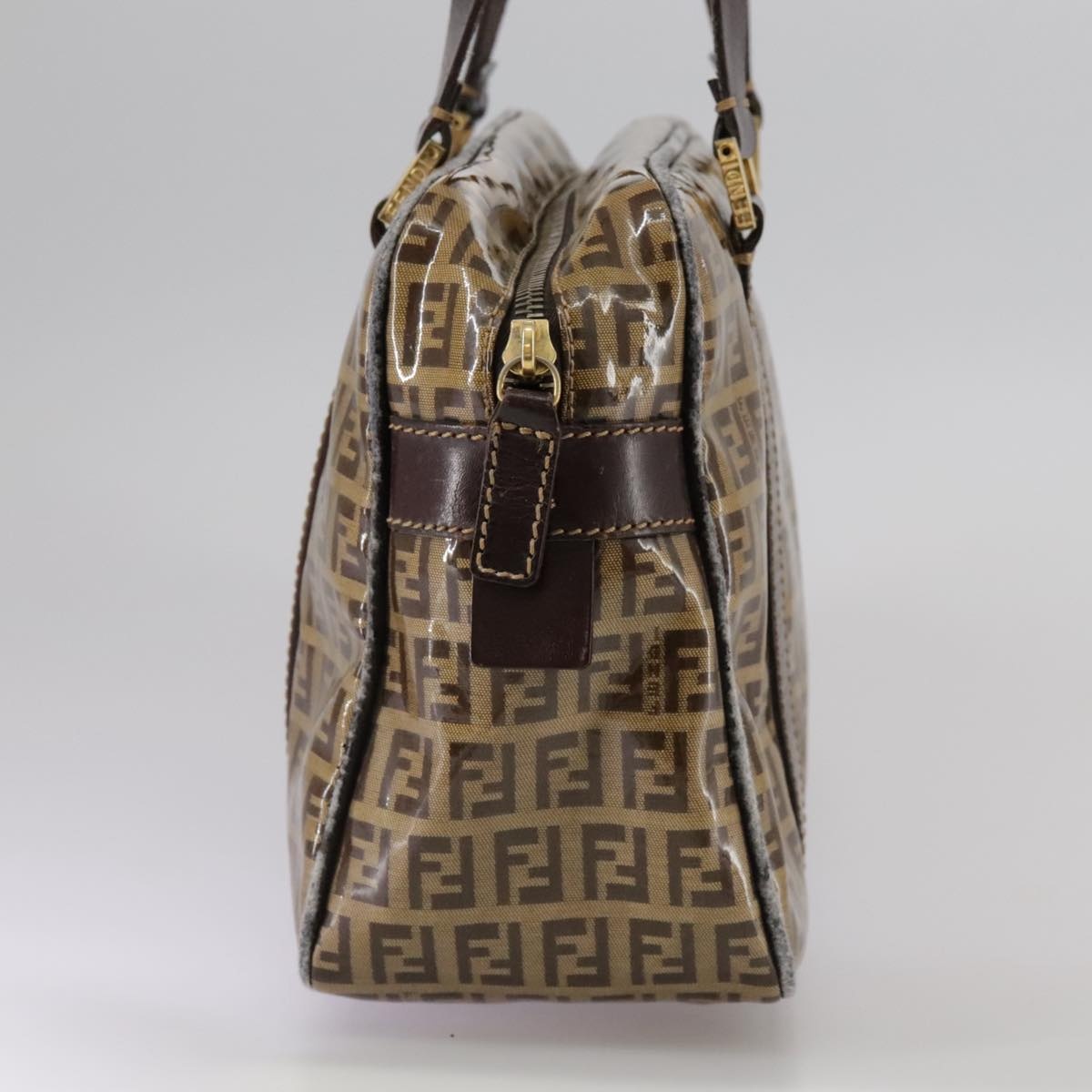 FENDI Zucchino Canvas Hand Bag Brown Gold - 4