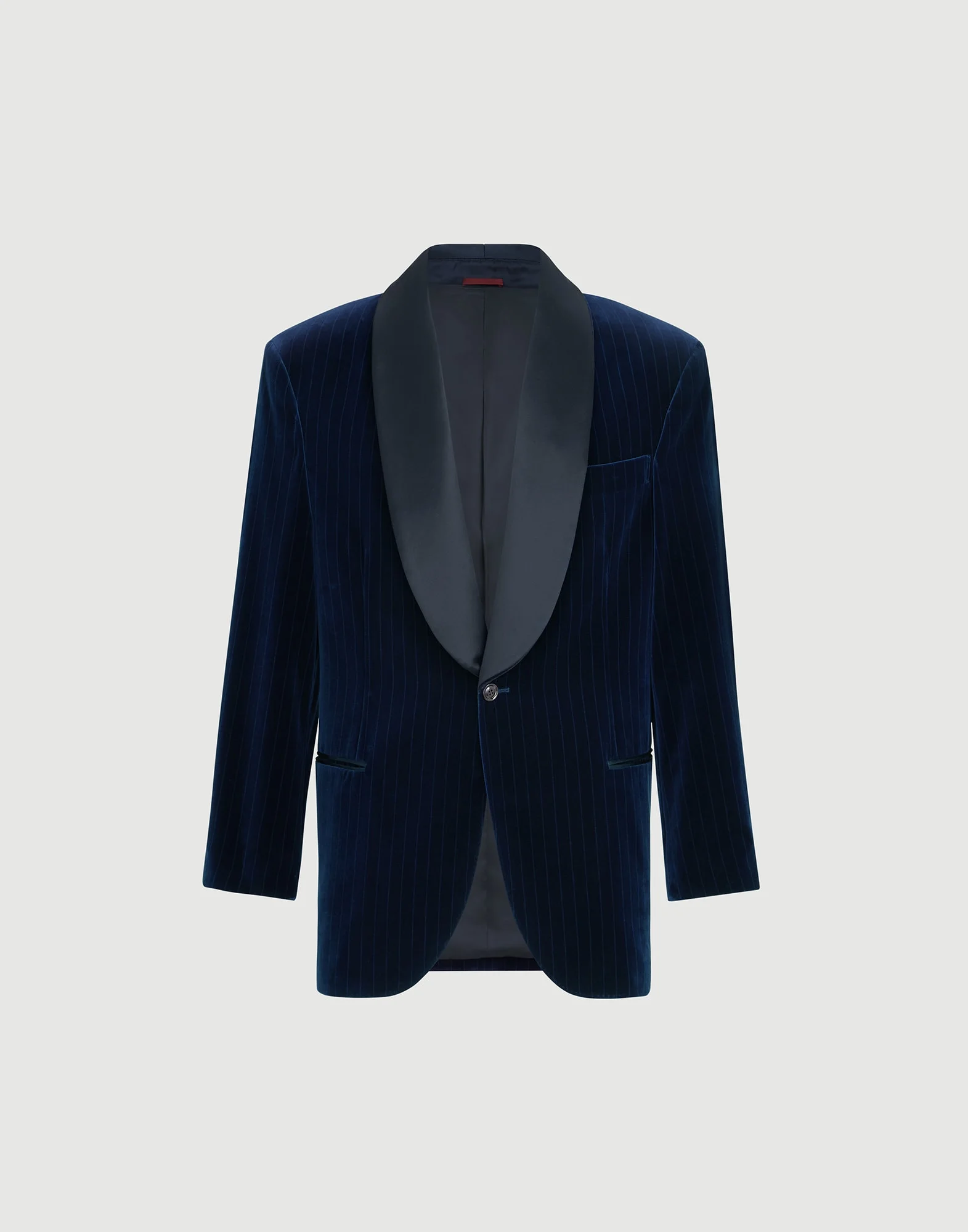 Cotton chalk stripe velvet tuxedo jacket with shawl lapels - 1