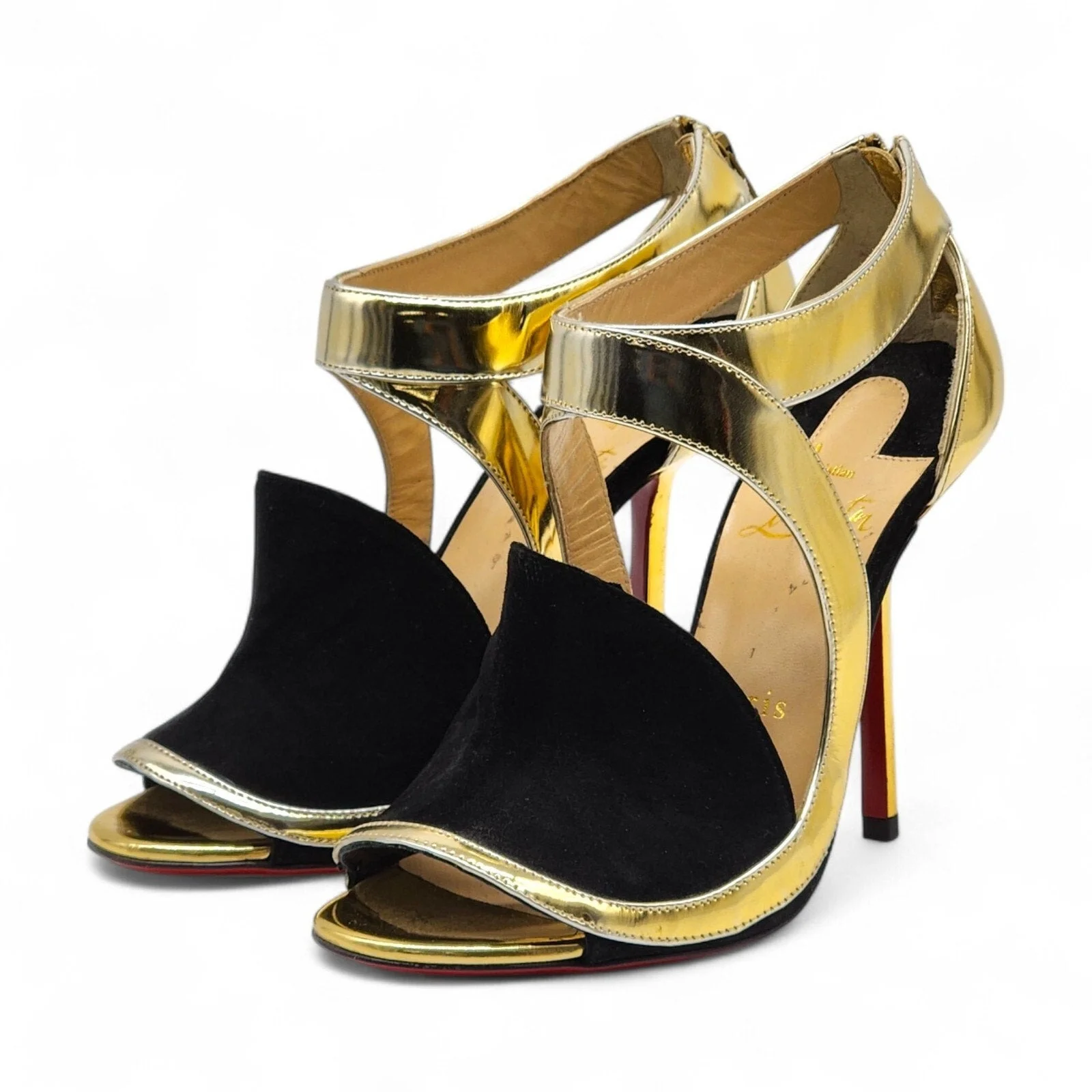 Christian Louboutin Rotonda Sandal Leather Pumps 100 Gold - EU 35 US 5 - 1