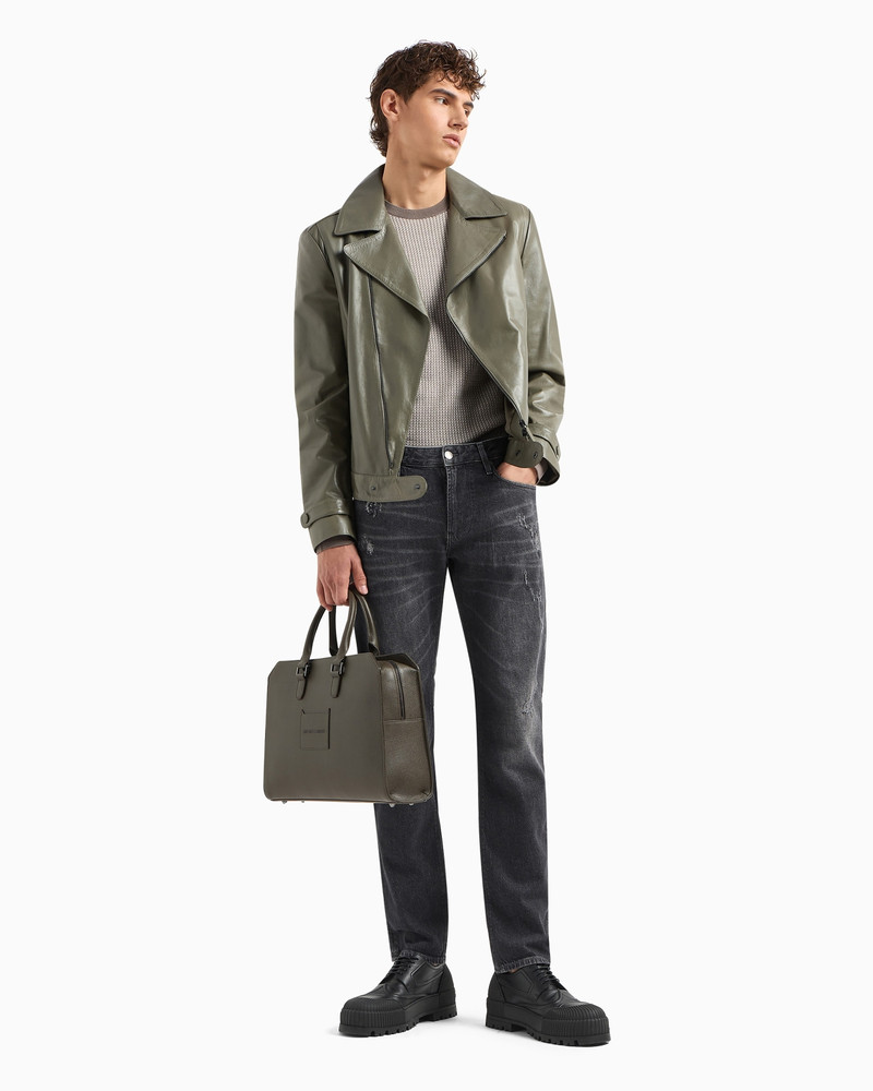 EMPORIO ARMANI J06 slim-fit, worn-look, stretch-denim jeans outlook