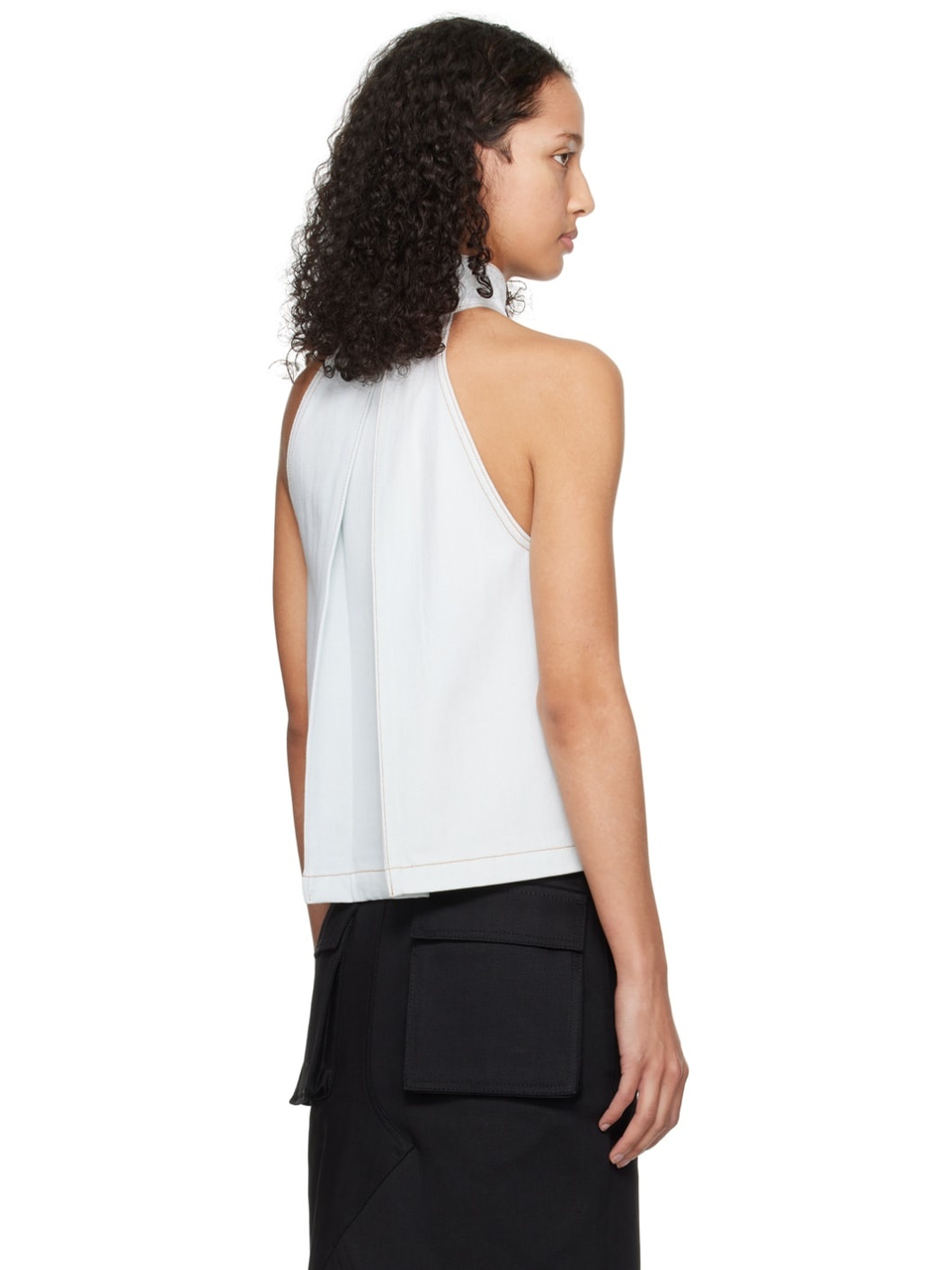 Blue Halter Neck Denim Tank Top - 3