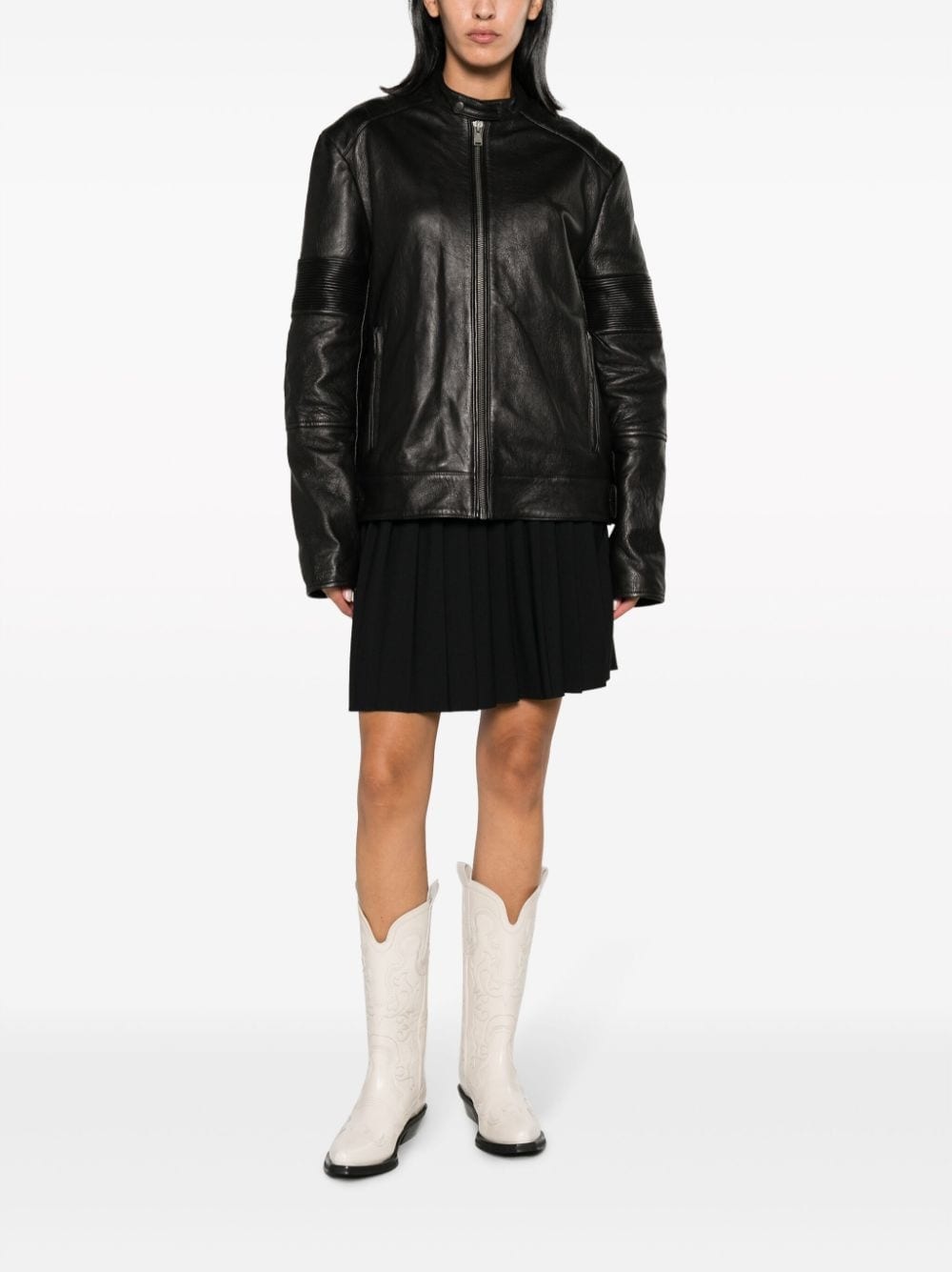 Lean zip-up leather biker jacket - 3