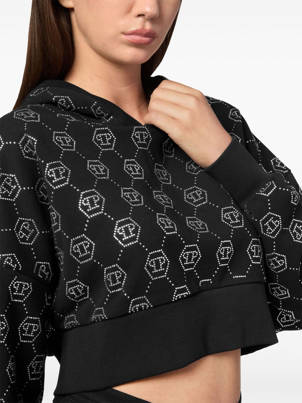 monogram cropped hoodie - 4