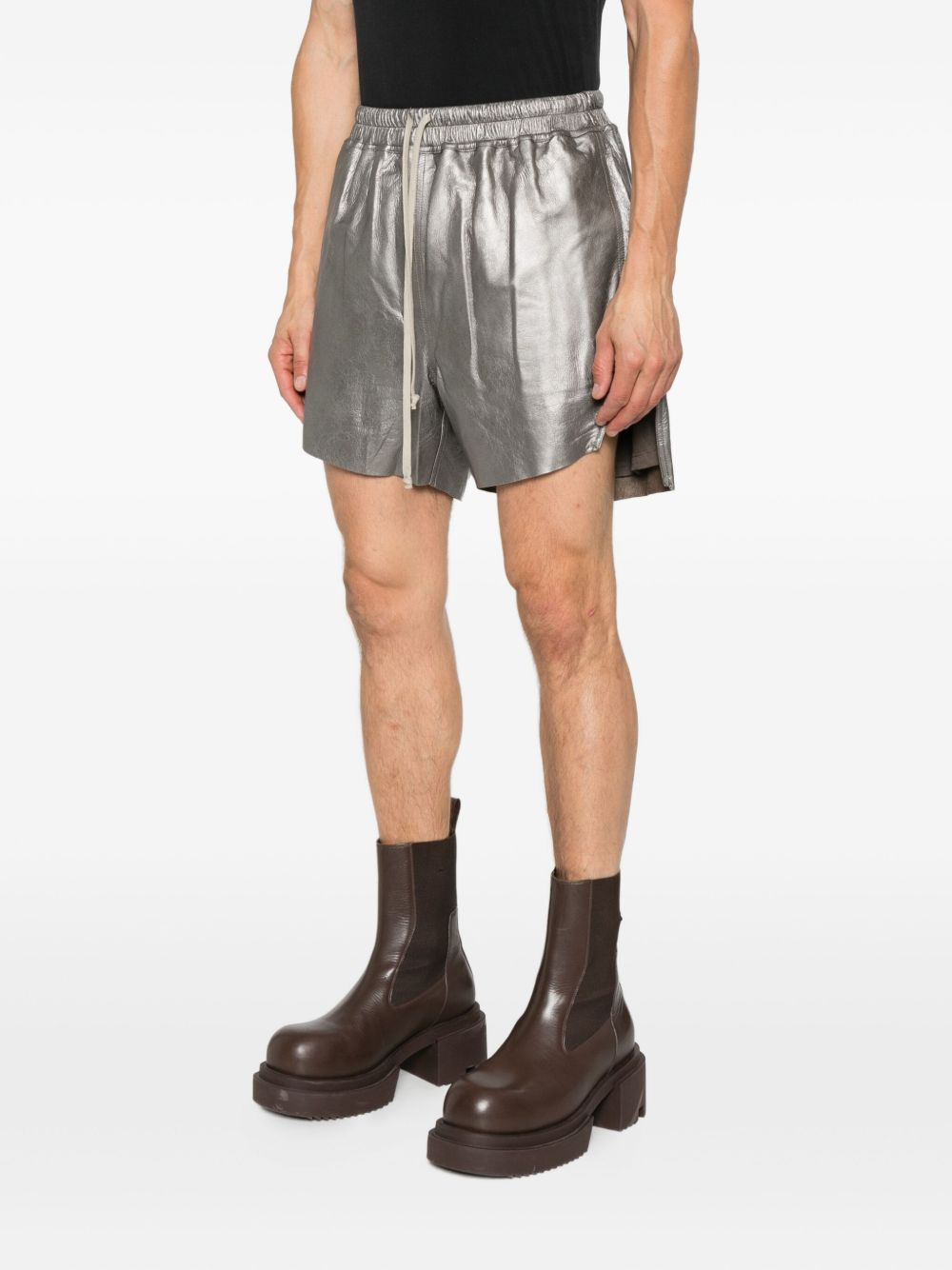 leather drawstring shorts - 3