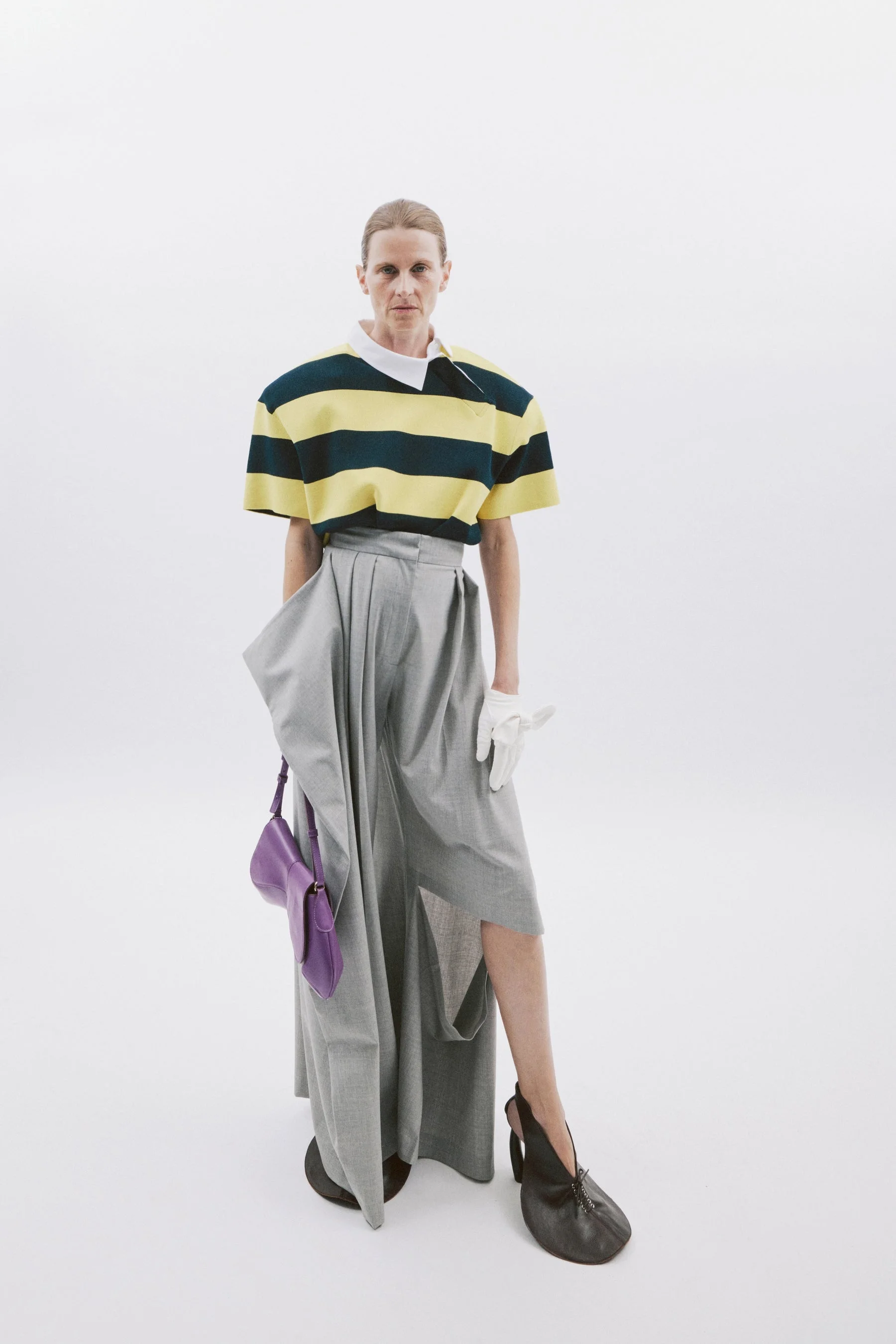 SLIT KNEE TROUSERS LIGHT GREY MELANGE - 1