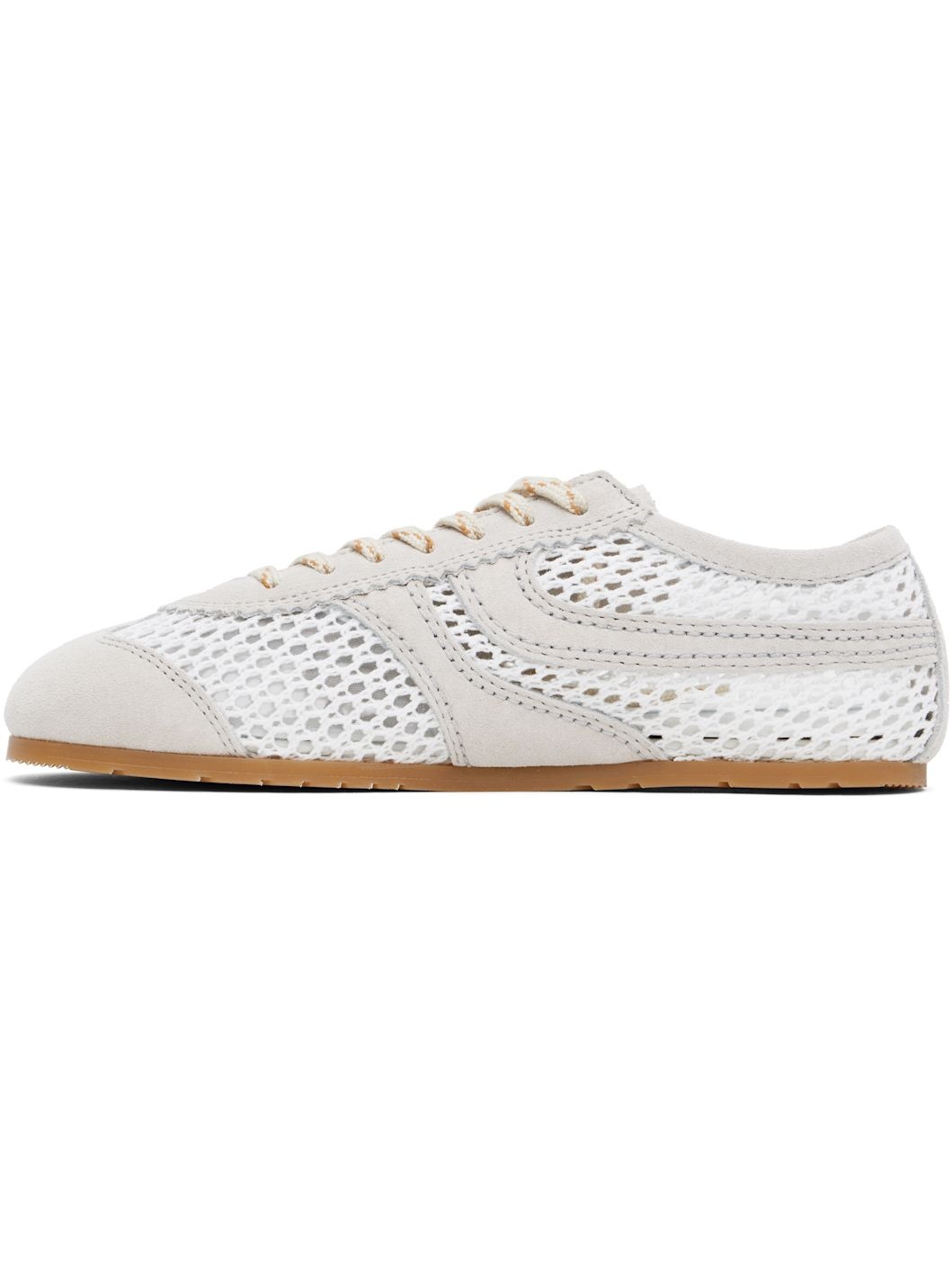 White & Taupe Suede Sneakers - 3