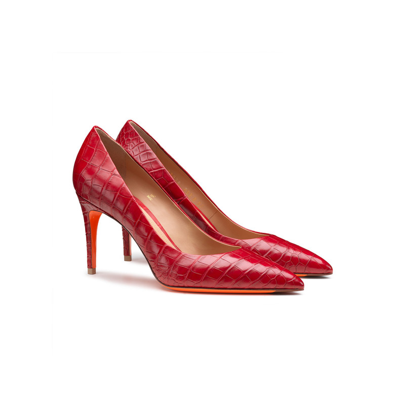 Santoni Women's red crocodile leather high-heel pump outlook
