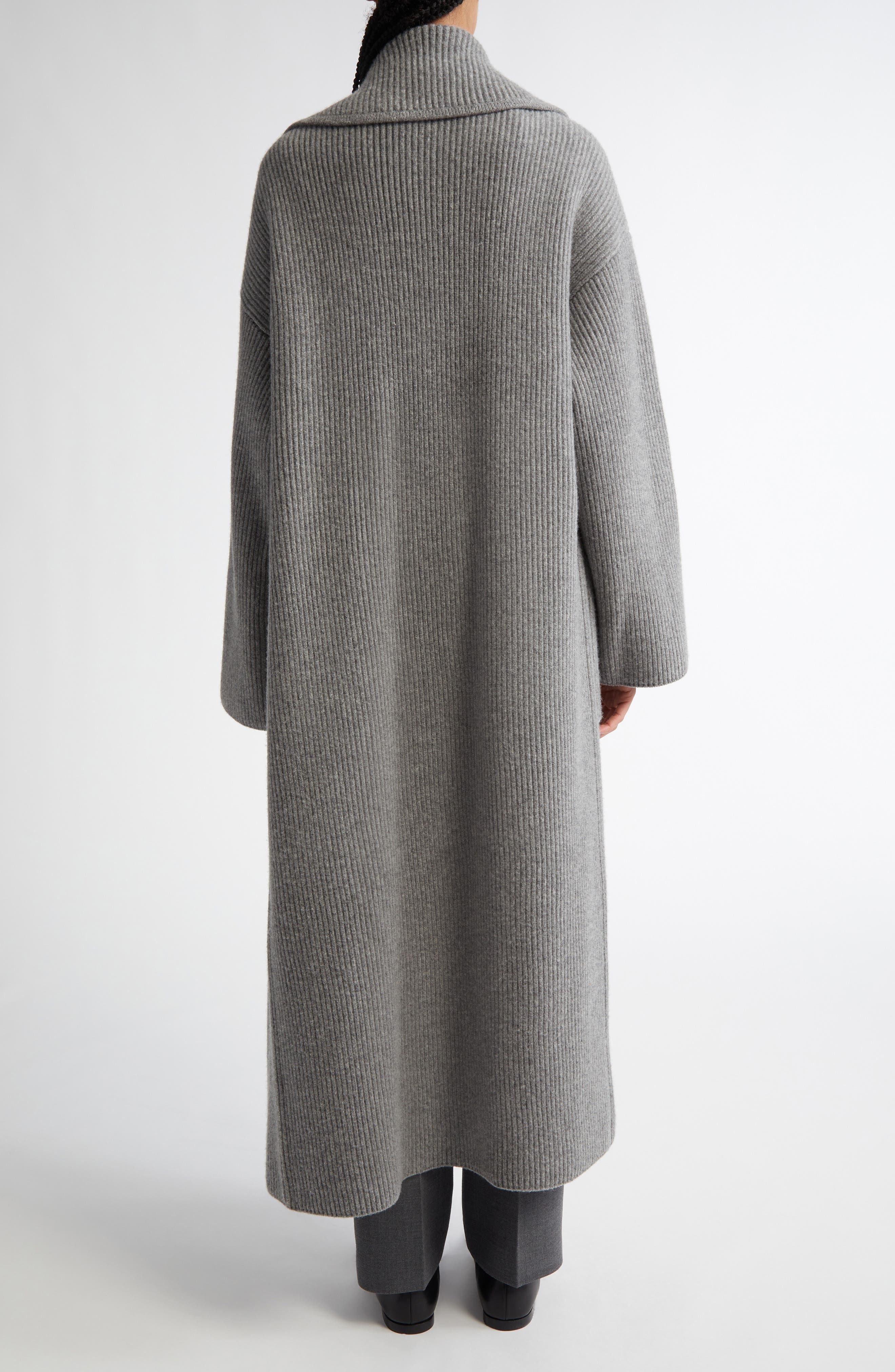 TOTEME Wool Blend Rib Cardigan Coat in Grey Melange at Nordstrom - 3