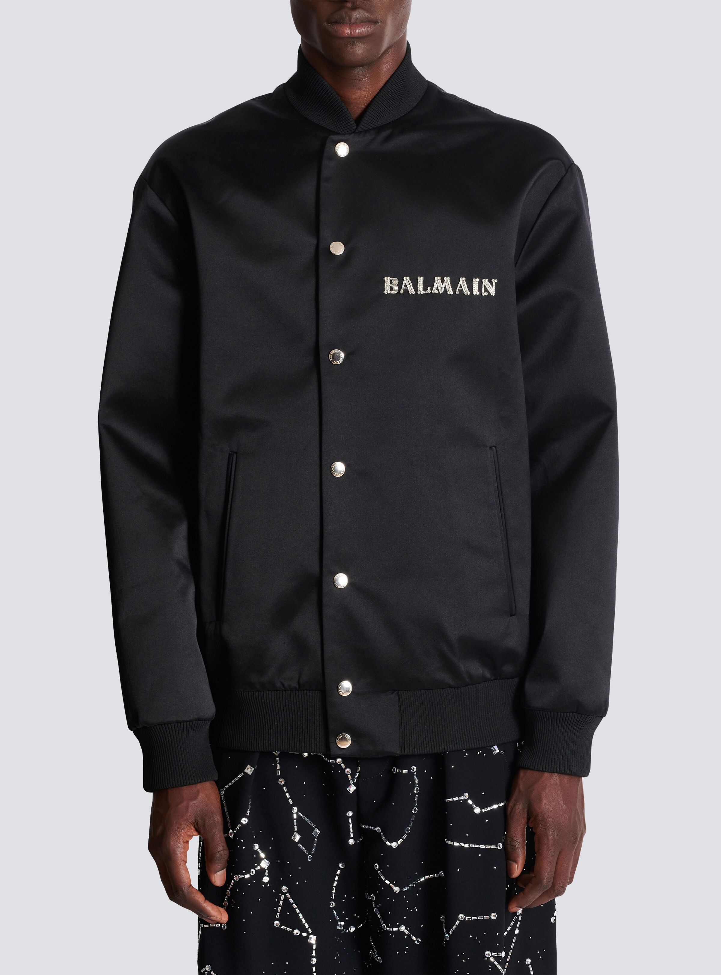 Satin bomber jacket with Balmain Galaxy embroidery - 5