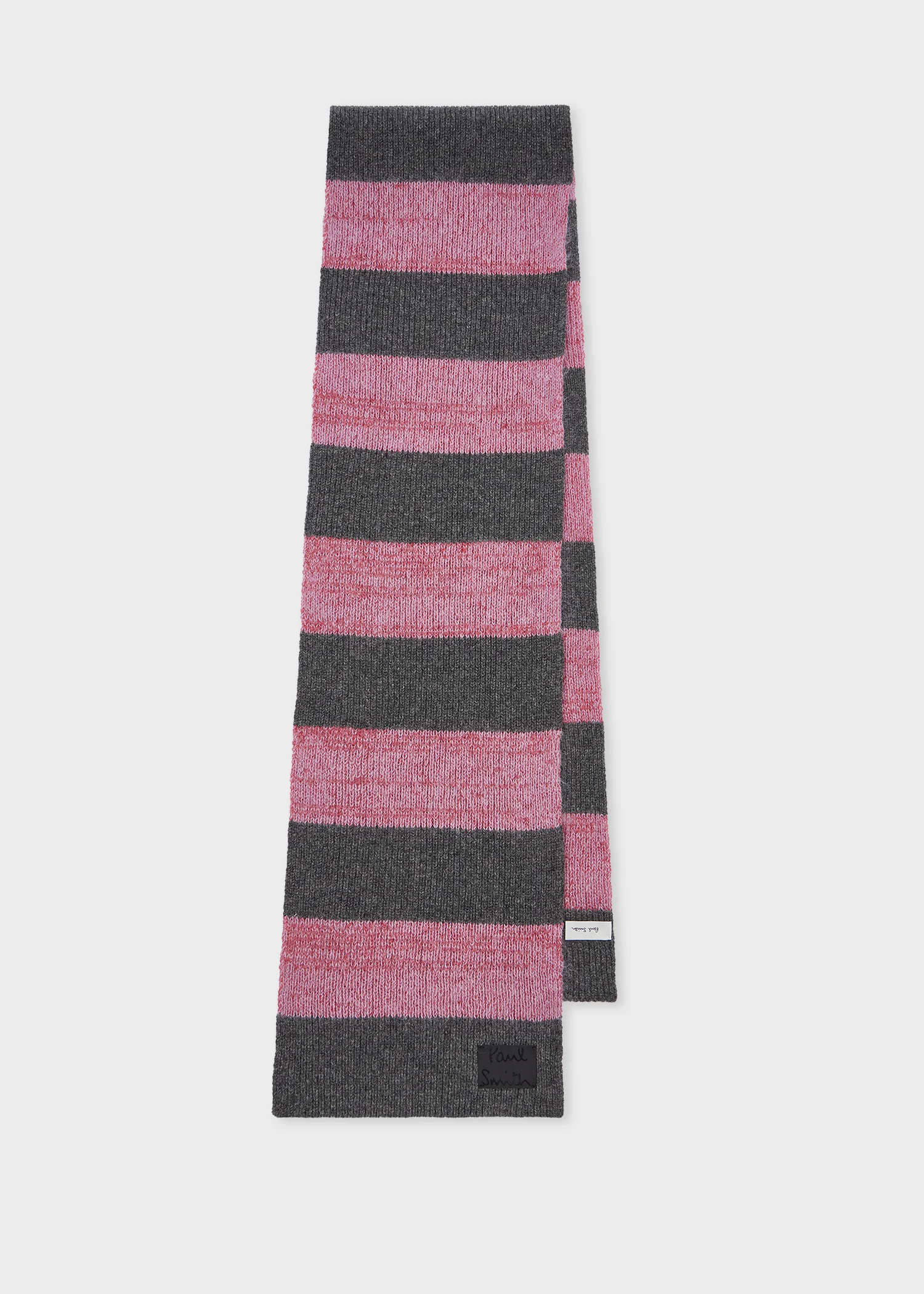 Women's Pink and Grey Lambswool-Blend Block Stripe Scarf - 1