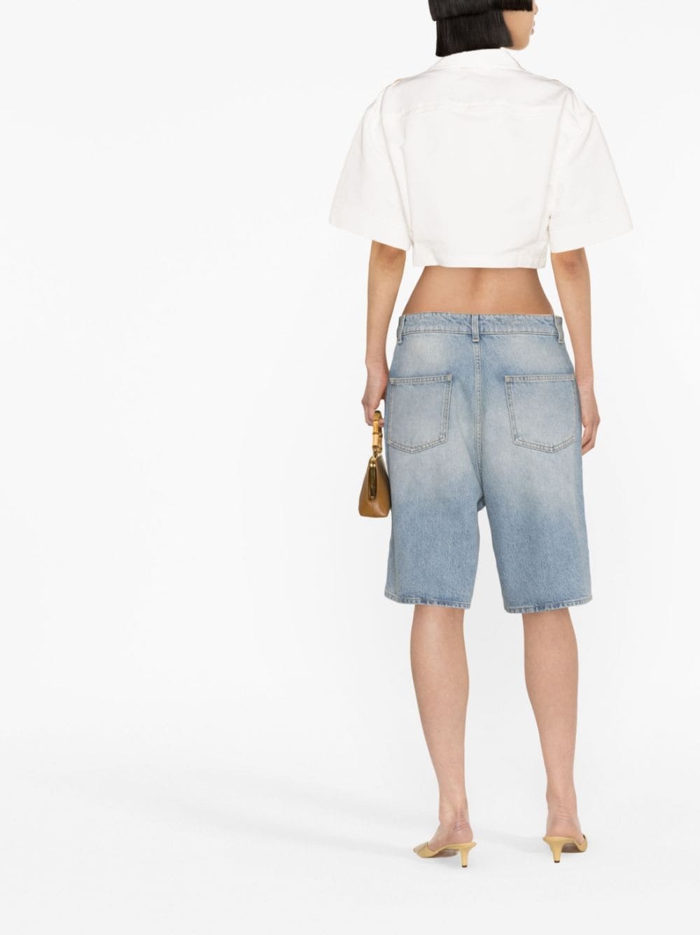 washed denim organic cotton shorts - 4