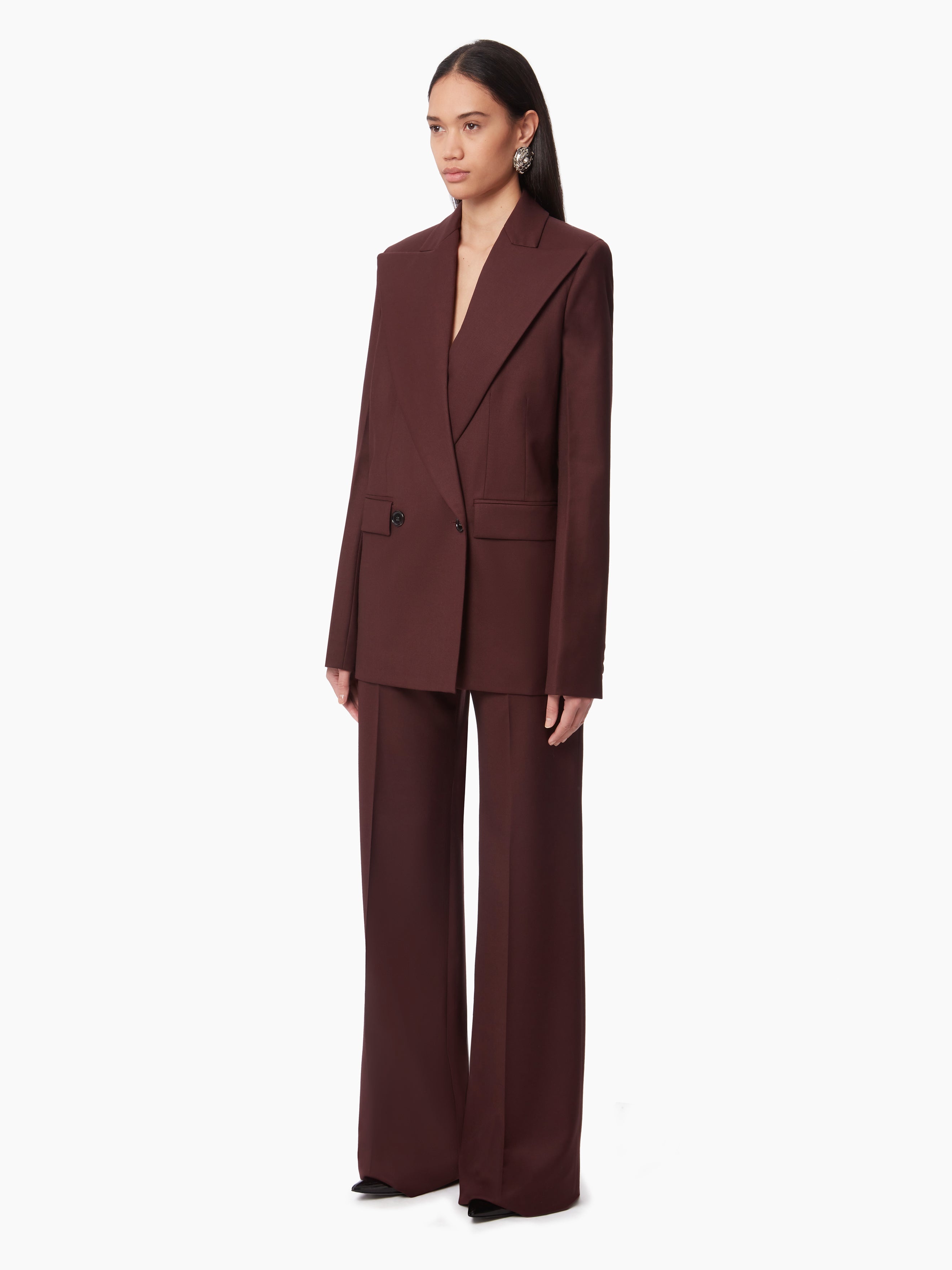 WIDE LEG WOOL GABARDINE PANTS - 2