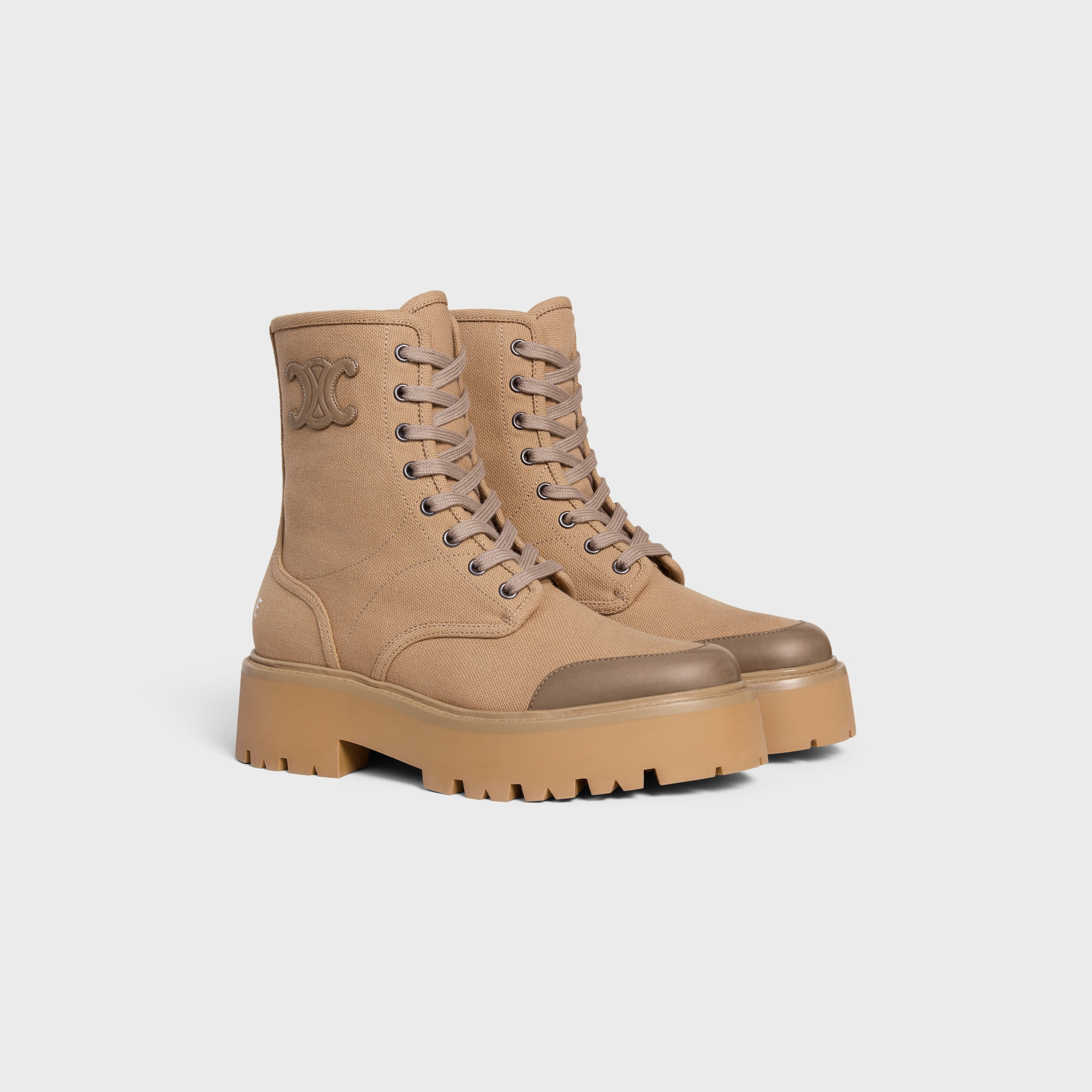 CELINE BULKY LACE-UP BOOT IN CANVAS & CALFSKIN - 2