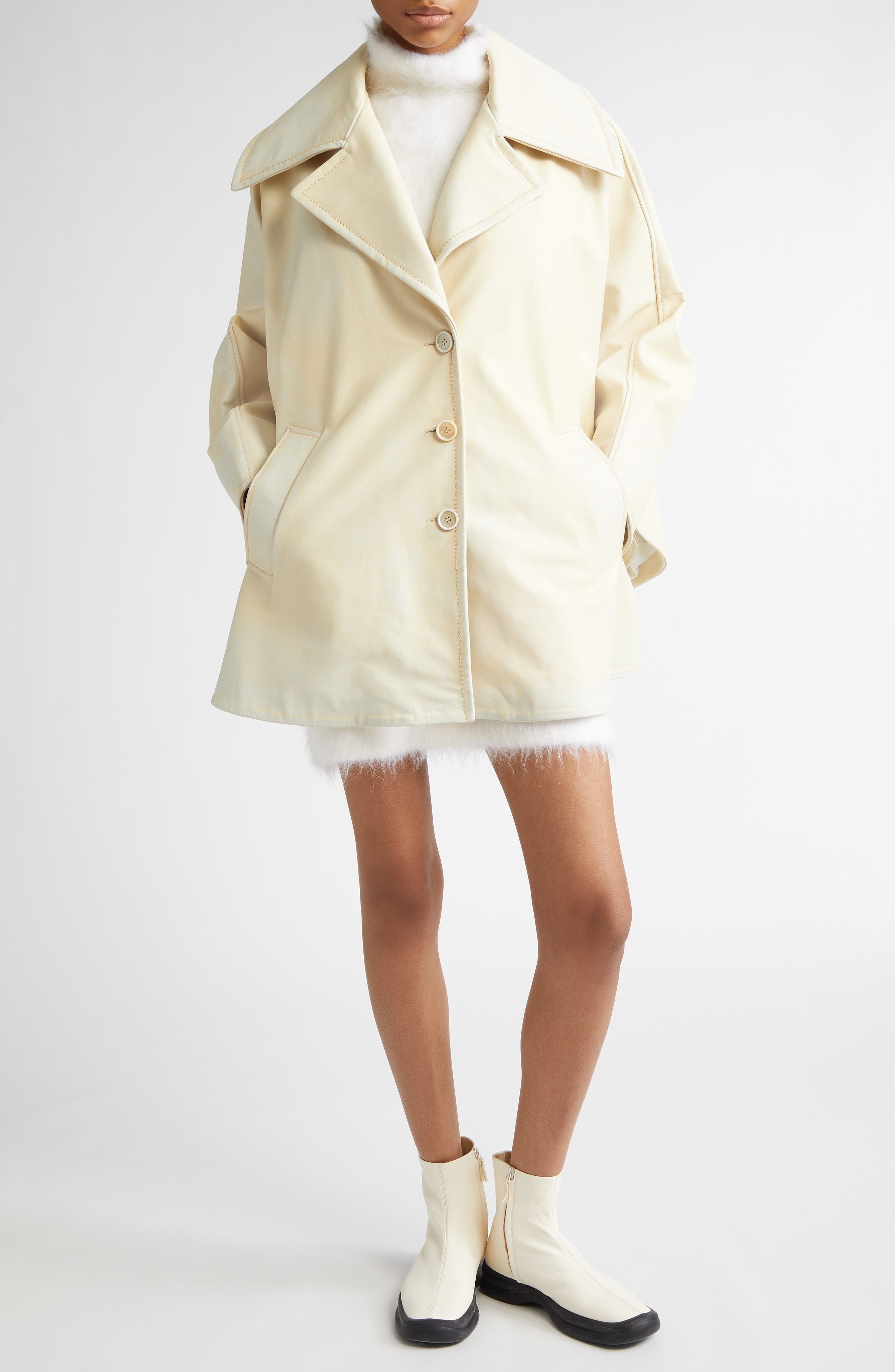 Marni Printed Calfskin Leather Cape in Light Topaz at Nordstrom - 2
