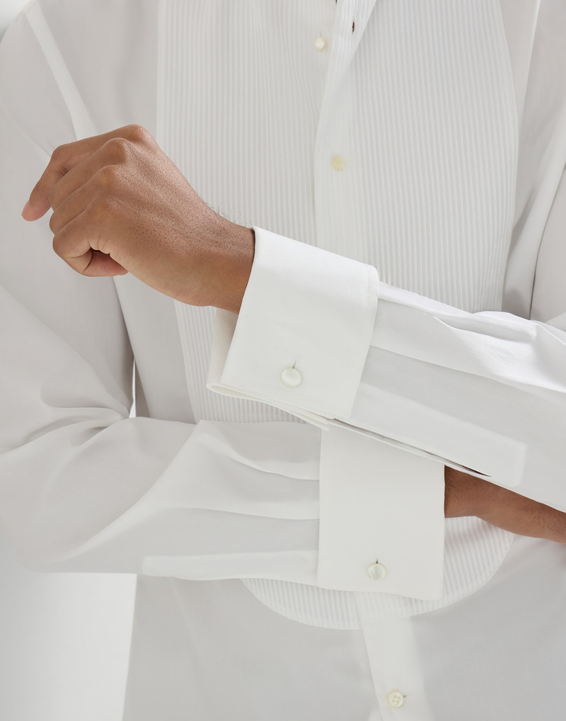 Sea Island cotton twill slim fit tuxedo shirt with pleated bib, spread collar and French cuffs 5