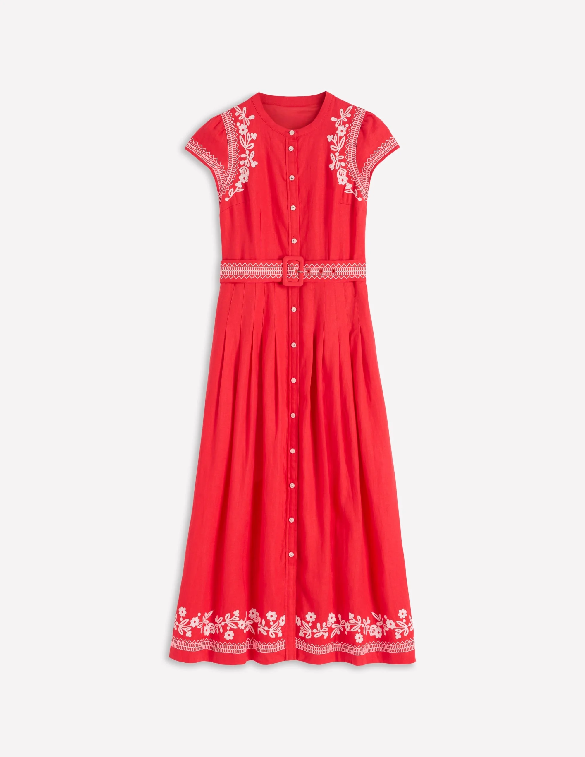 Arabella Linen Blend Dress-Red Embroidery - 1