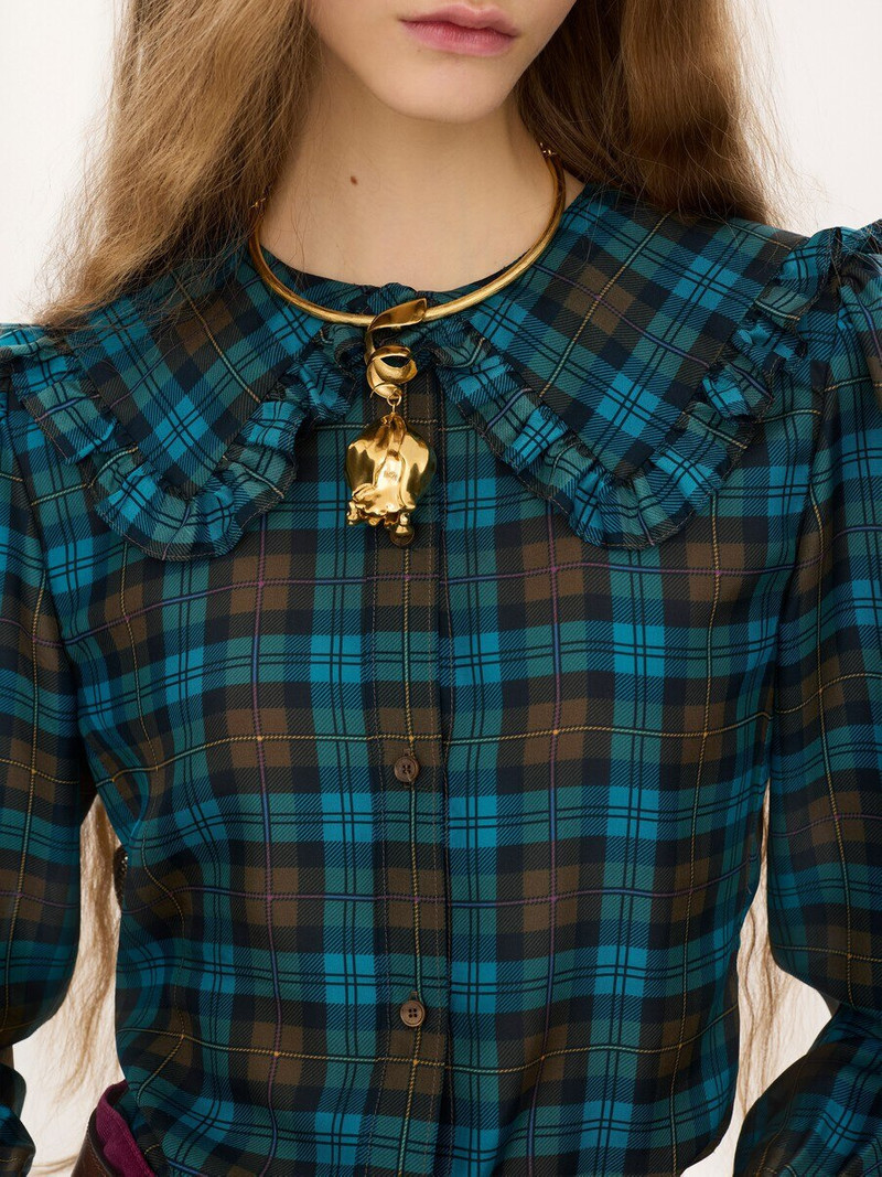 RUFFLED LAVALLIÈRE BLOUSE IN CHECK SILK HABOTAI 5