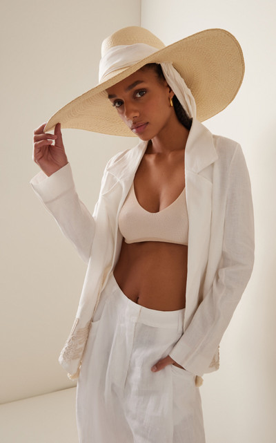 Johanna Ortiz Scarf-Detailed Woven Palm Hat white outlook