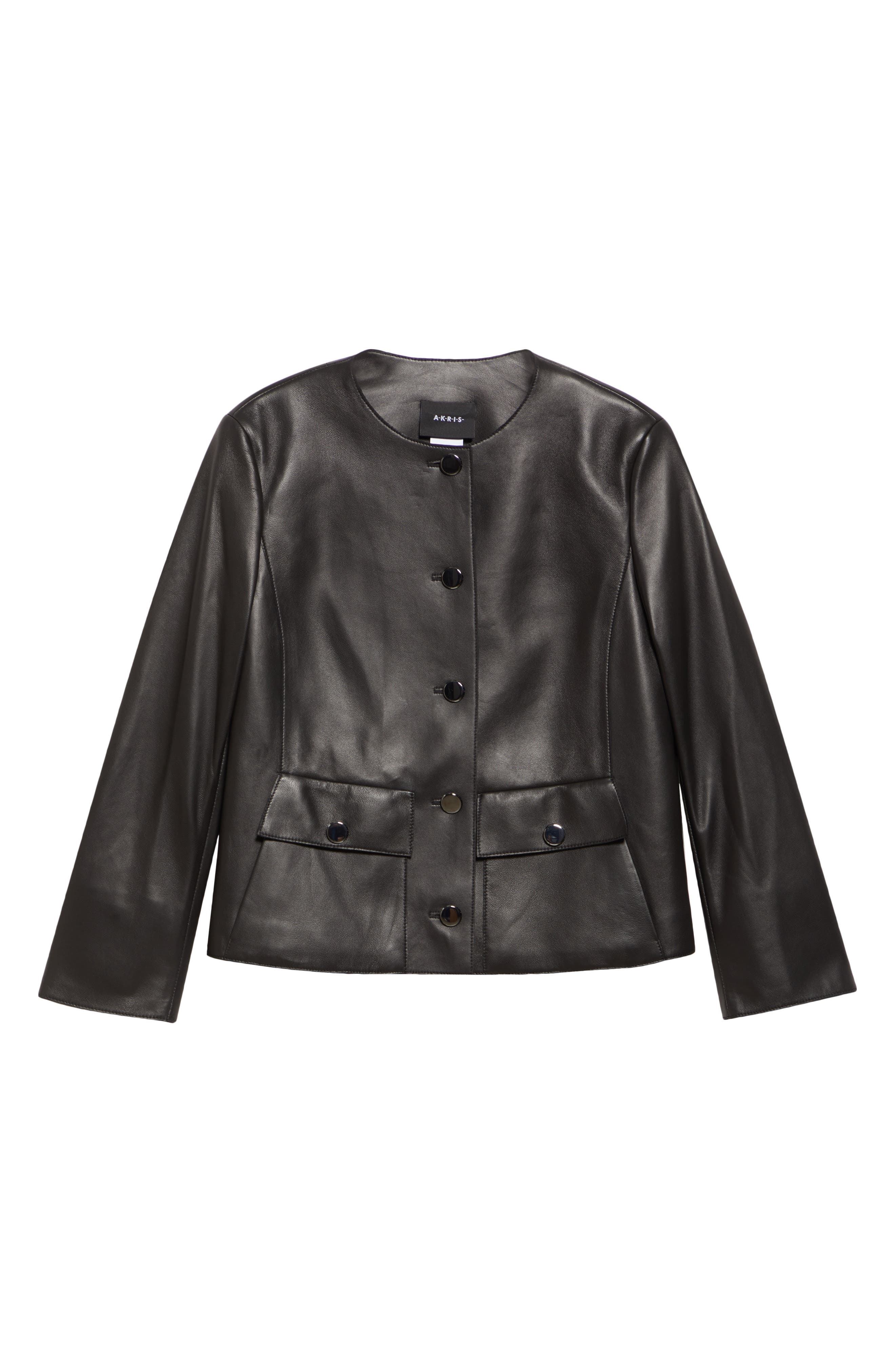Akris Collarless Lambskin Leather Jacket in Black at Nordstrom - 7