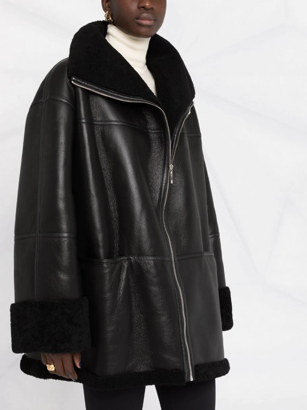 oversized shearling-trim jacket - 5