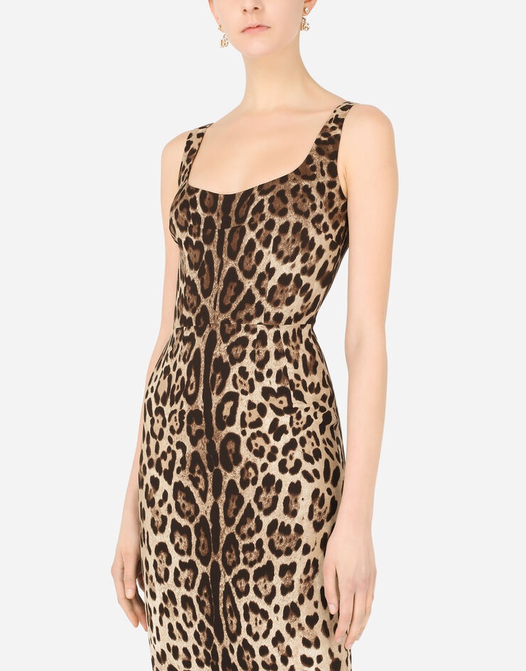 Charmeuse calf-length dress with leopard print - 4