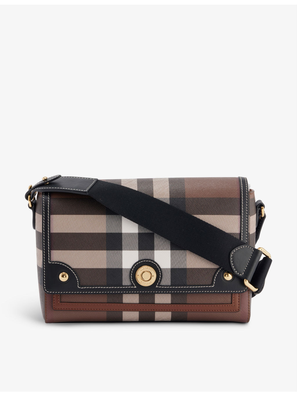 Note check-print coated cotton shoulder bag - 1