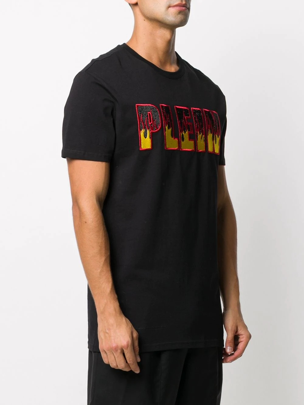 Flame logo-embroidered cotton T-shirt - 3