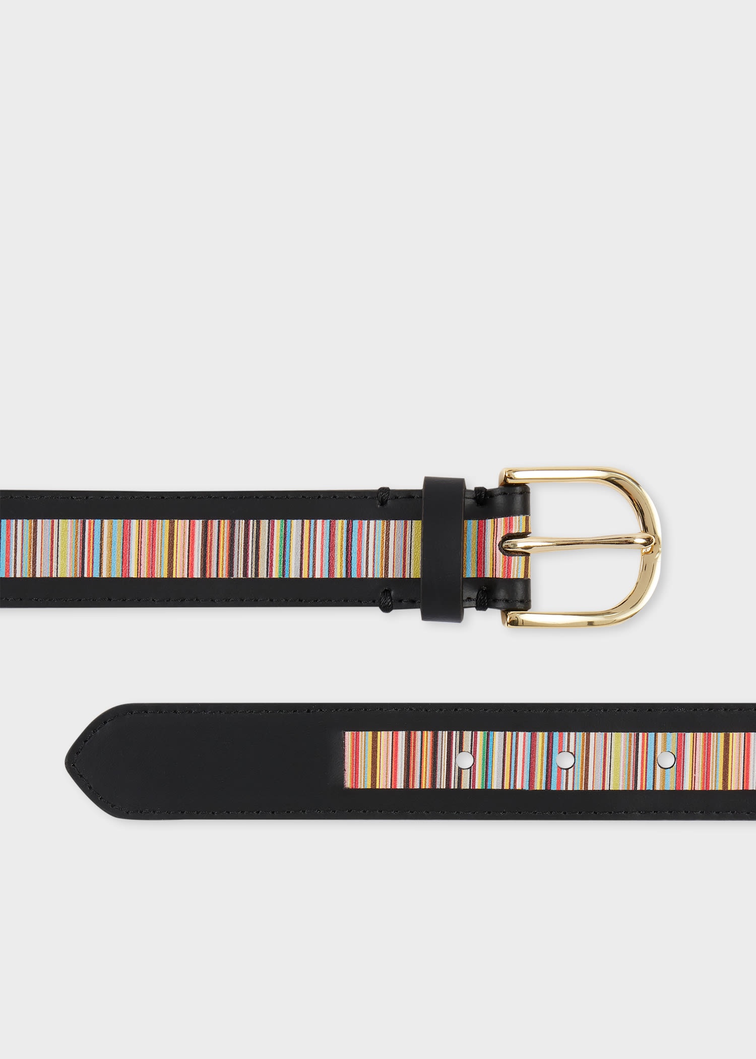 Black Leather 'Signature Stripe' Belt - 1