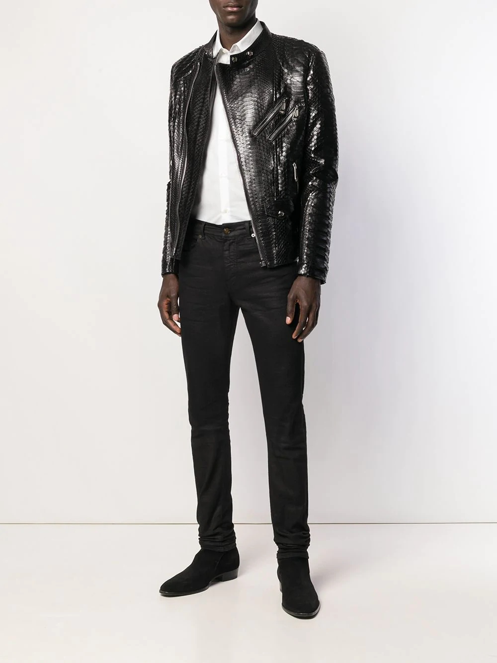 snake-effect biker jacket - 2