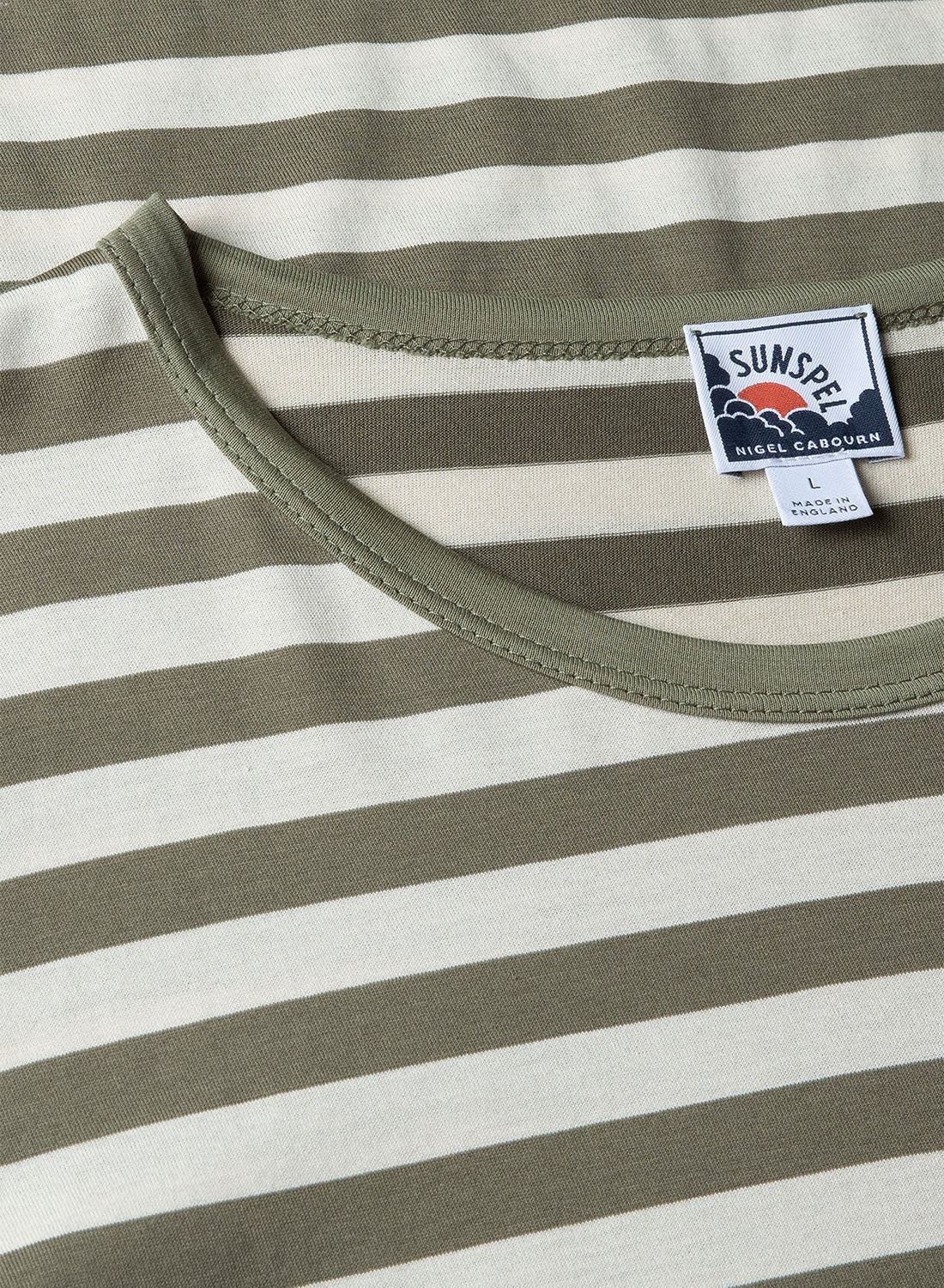 Nigel Cabourn x Sunspel Short Sleeve Pocket T-Shirt in Army/Stone Stripe - 2