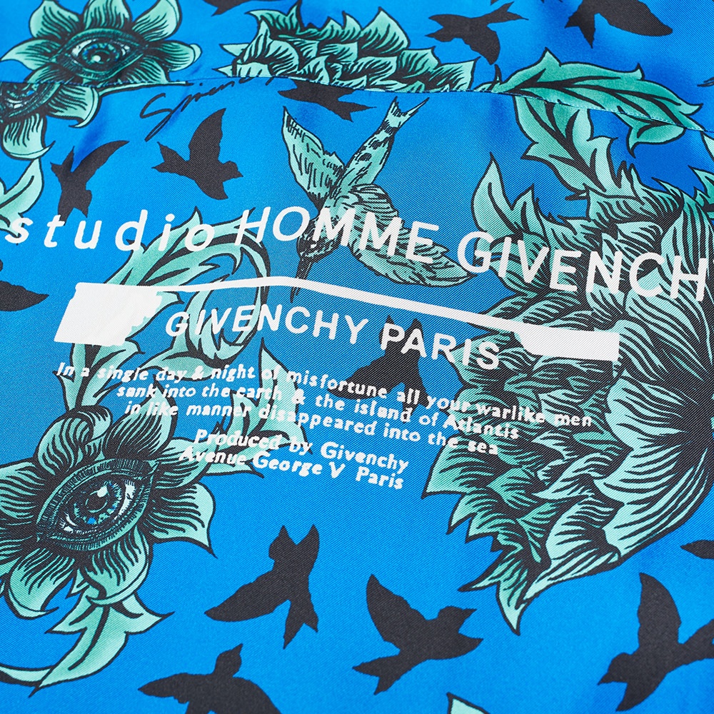 Givenchy Aqua Floral Print Hawaiian Silk Shirt - 4