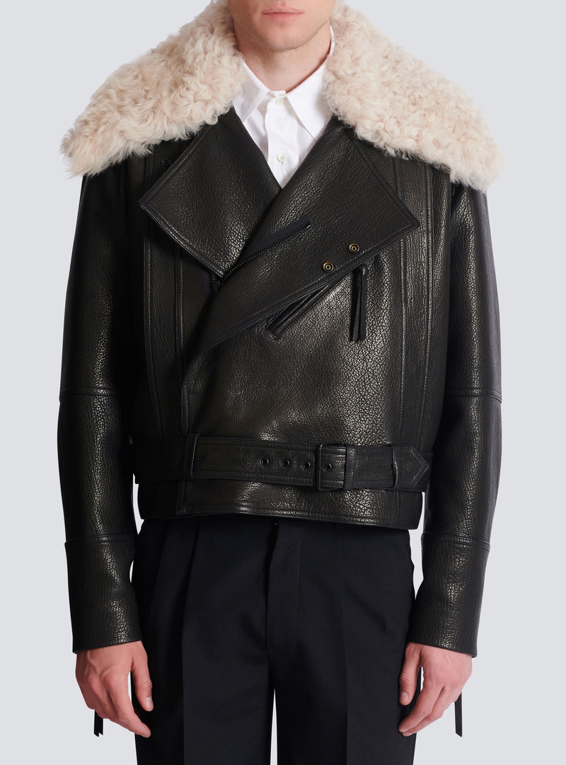 Leather jacket with shearling collar 5