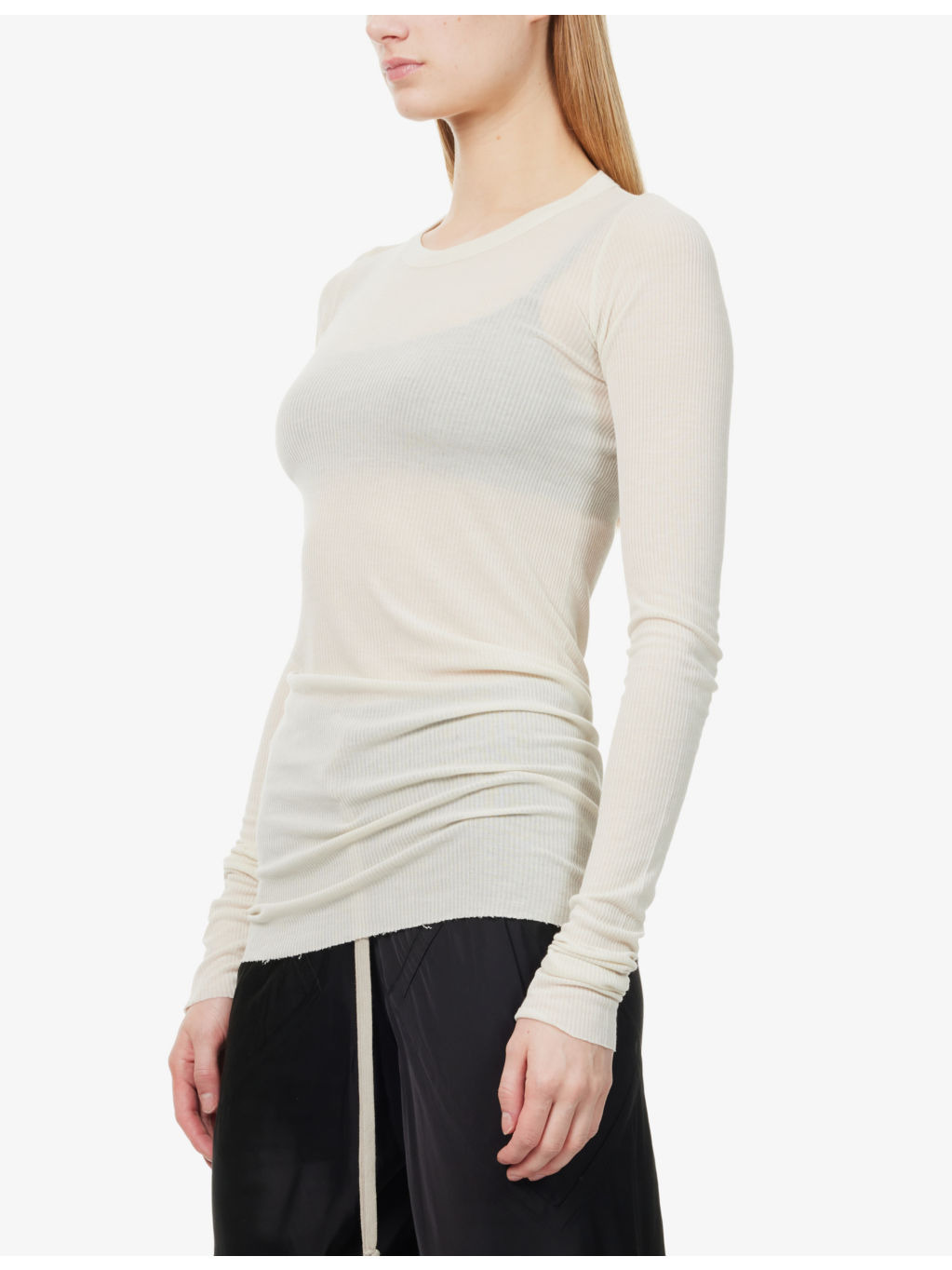 Basic Sheer Ribbed Long-Sleeve Jersey T-Shirt - 3