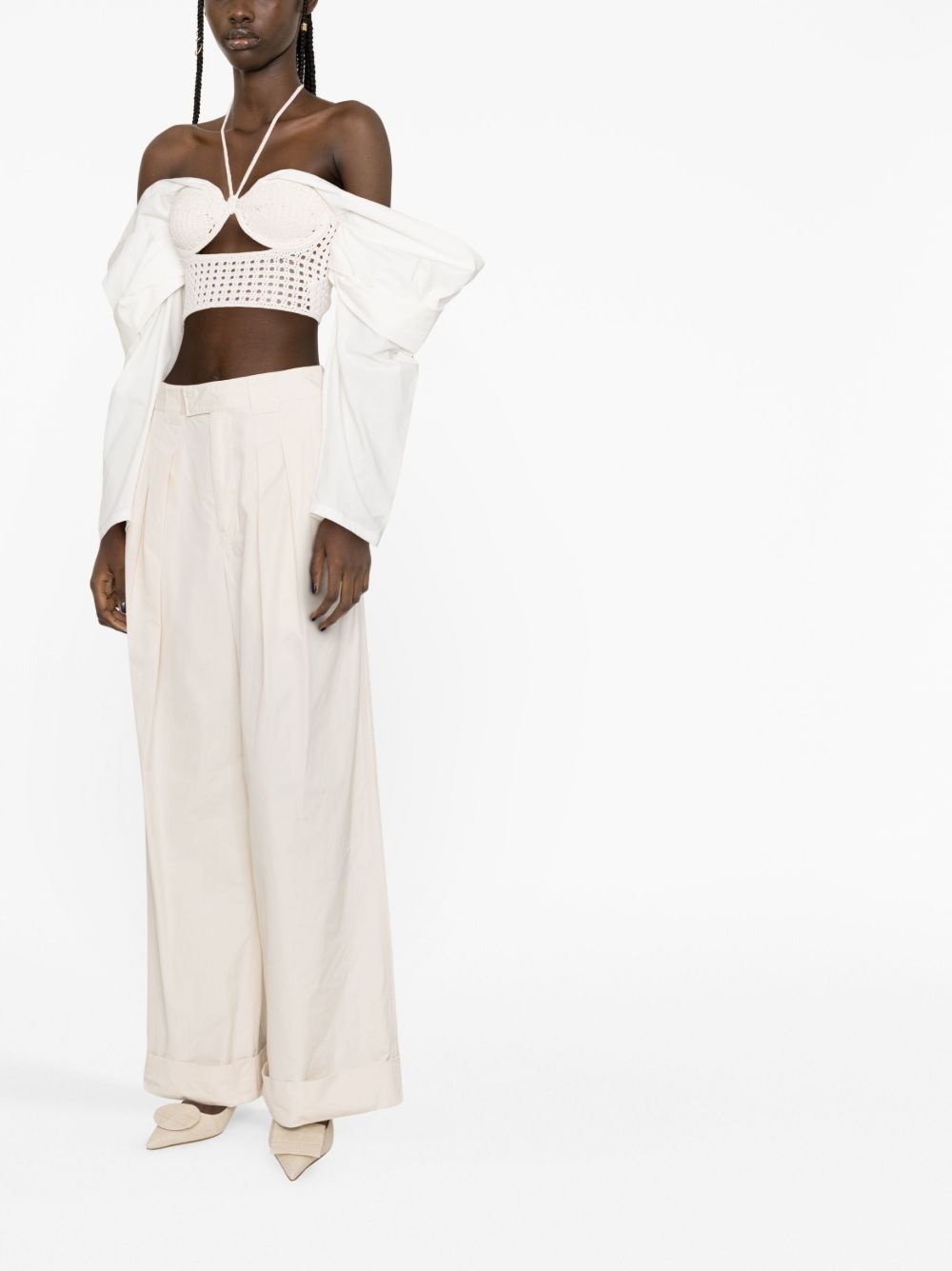 draped-sleeves crochet-knit blouse - 2
