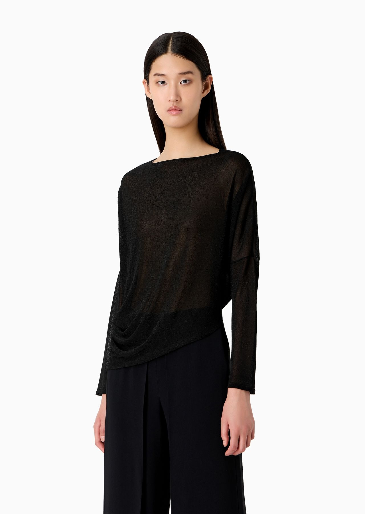 Jumper with asymmetric hem and draping in sheer lurex - 2