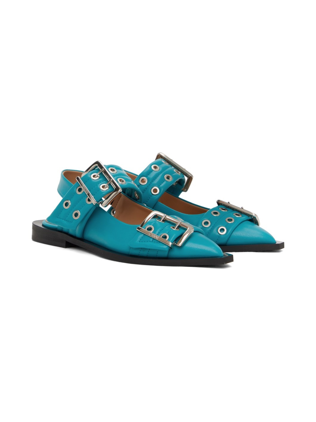 Blue Feminine Buckle Ballerina Flats - 4