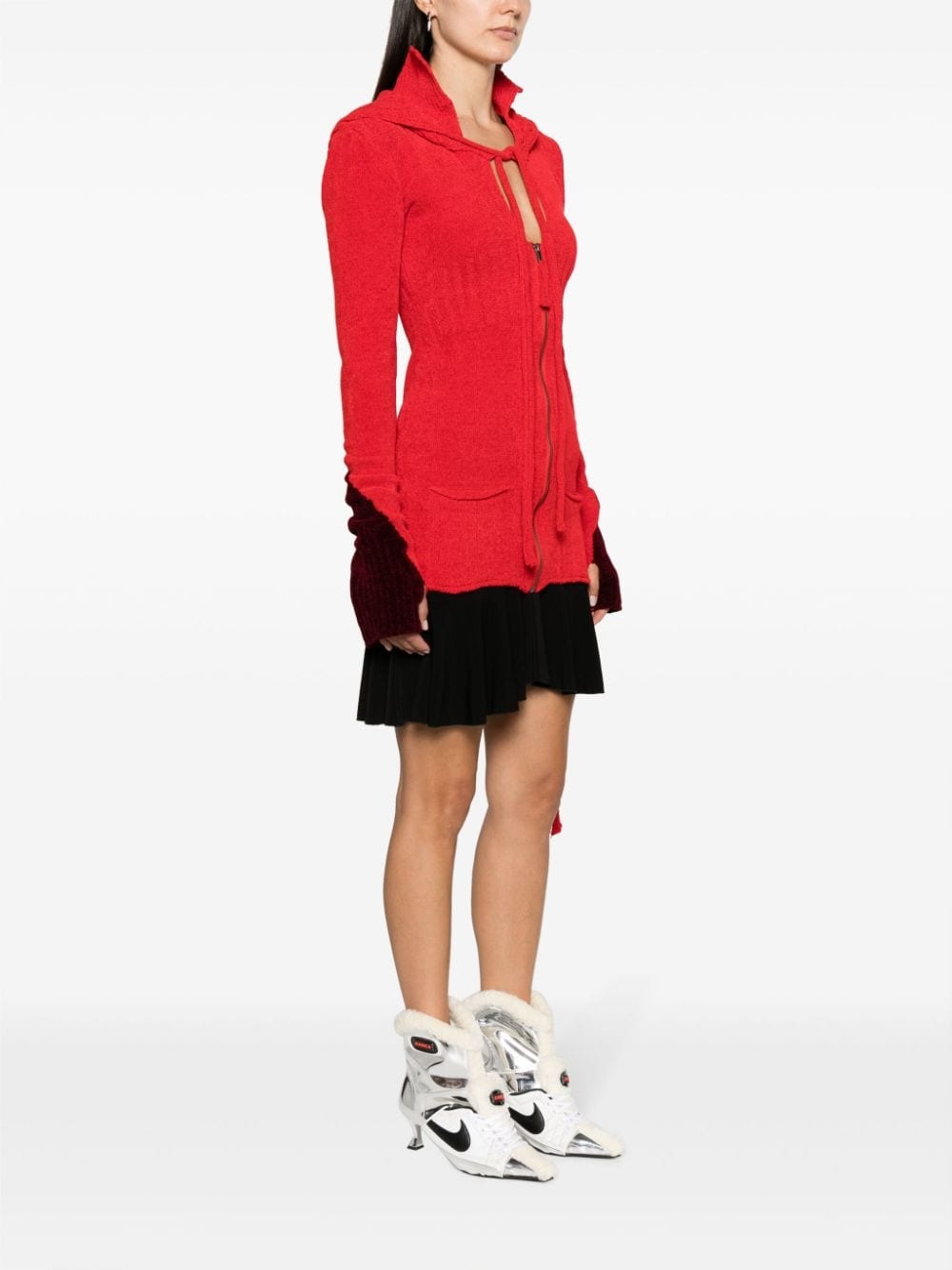 two-tone zip-up cardigan - 3
