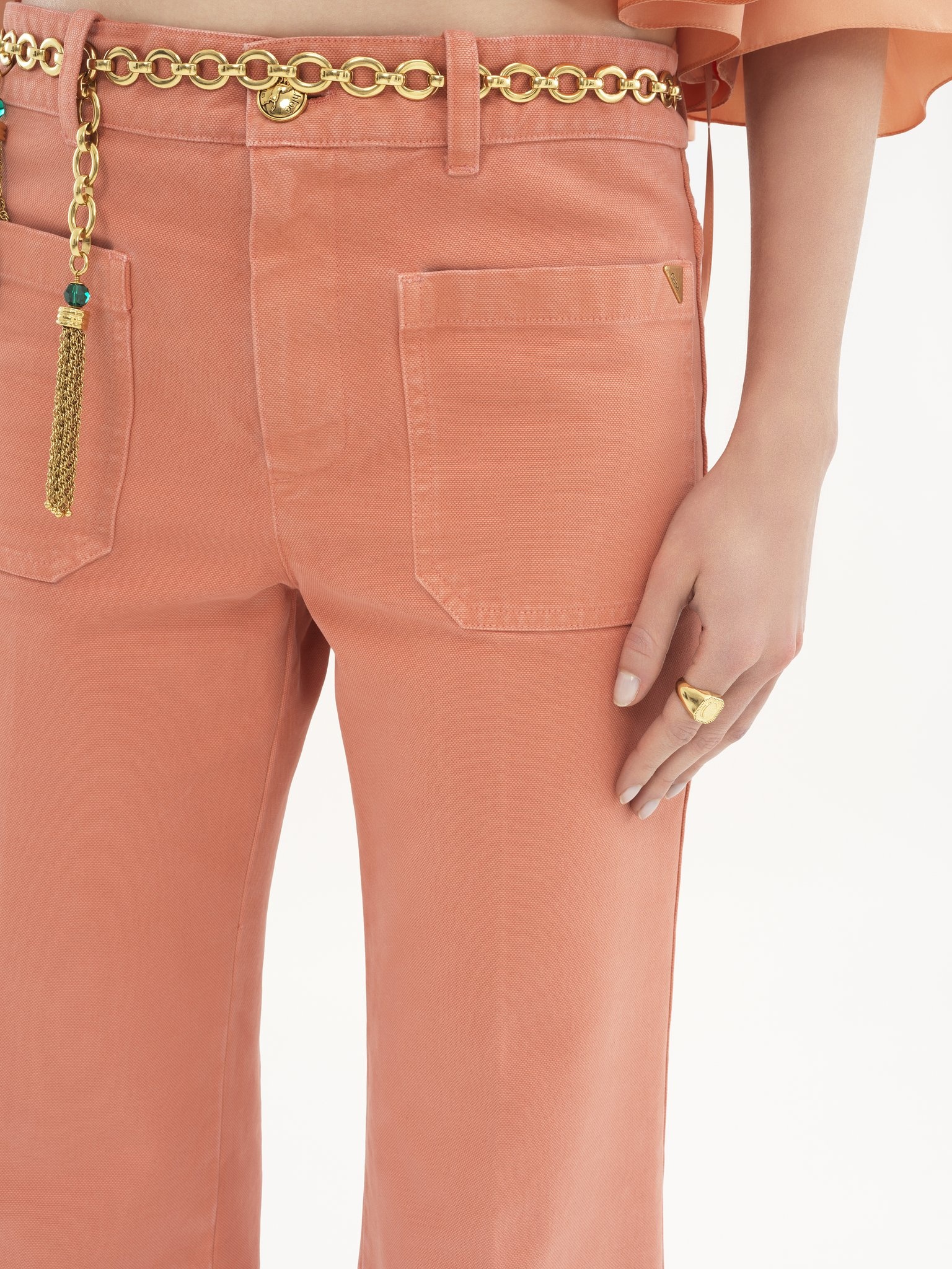パンツ CHLOE VELVET CROPPED TROUSERS Cotton velvet cropped bootcut pants in purple - Chloe